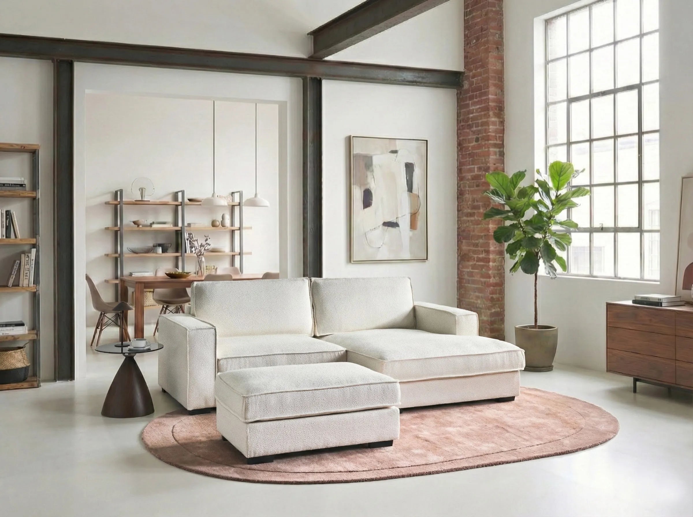  Ottoman KOLDING Boucle Light Beige