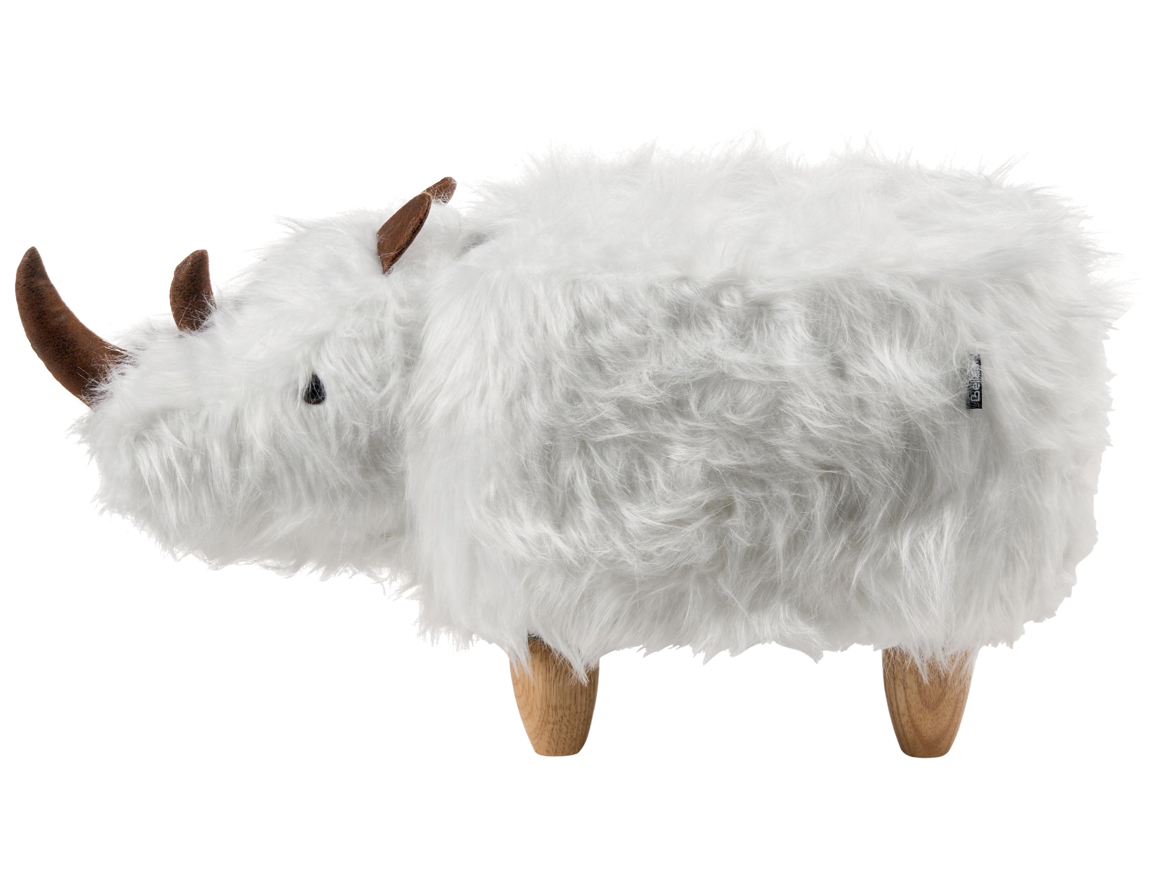  Animal Stool WOOLLY Faux Fur White Rhino