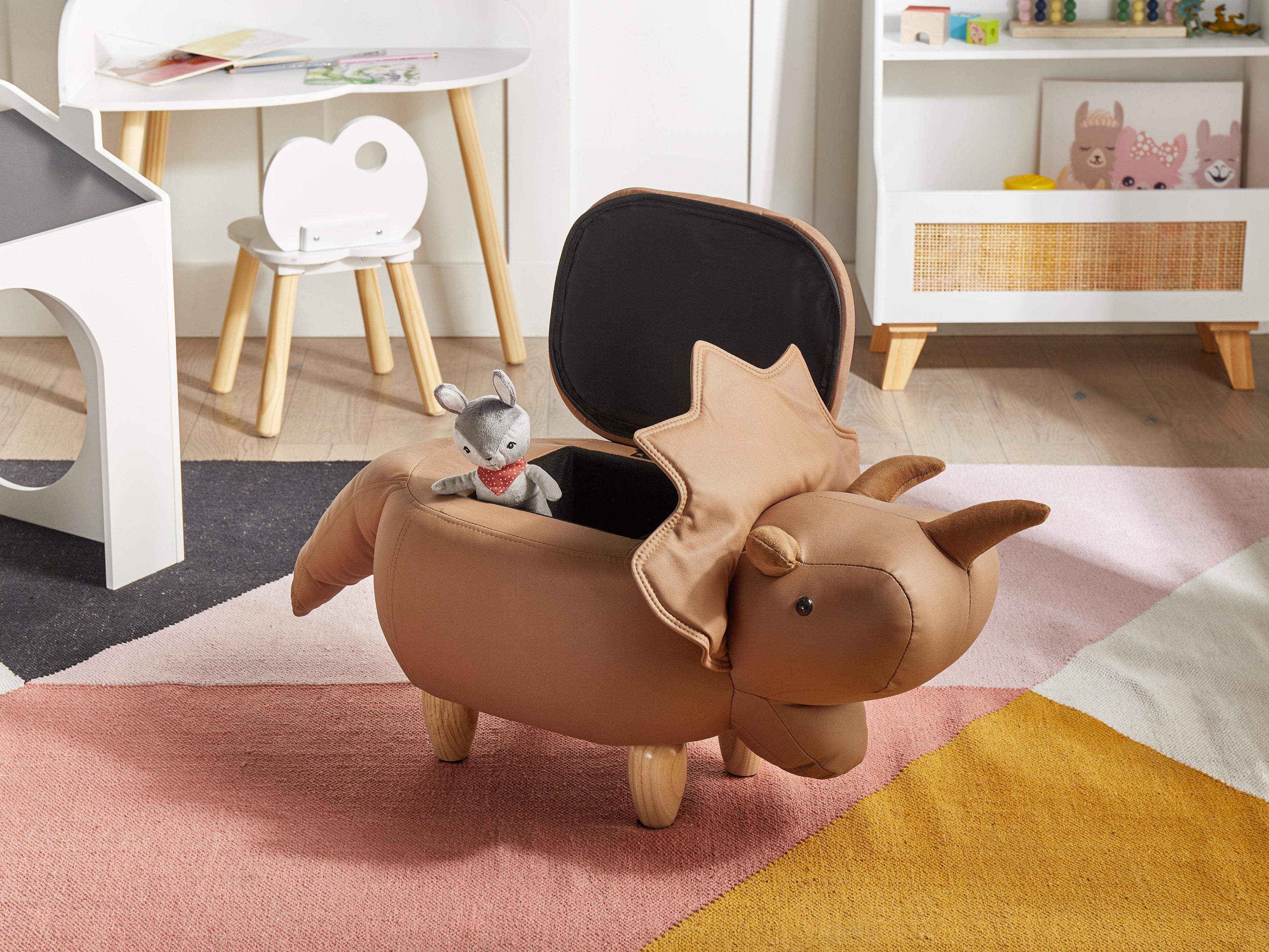  Storage Animal Stool TRICERATOPS Fabric Brown Dinosaur