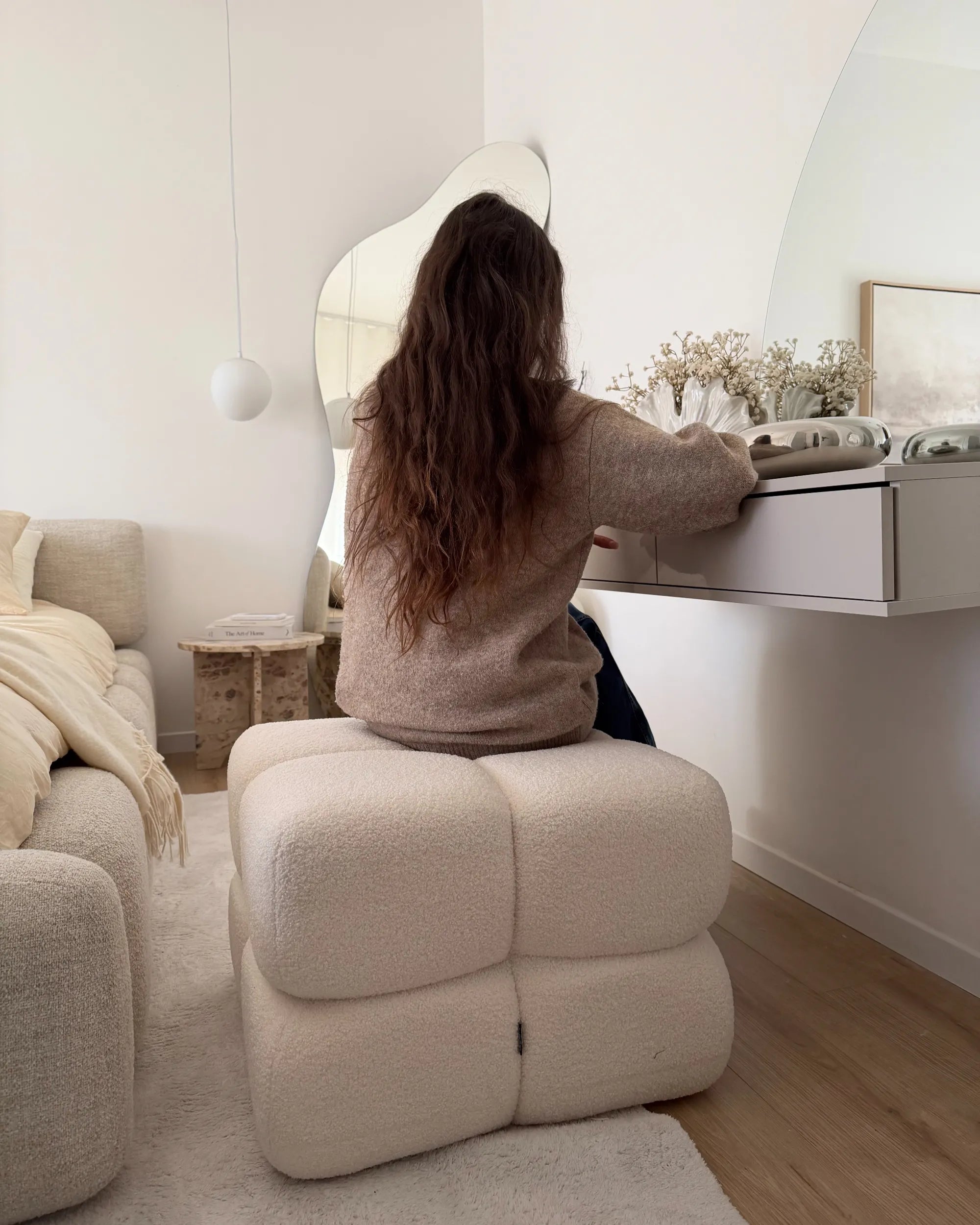  Pouffe CALIENTE Boucle Off-White