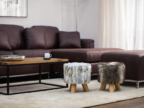  Footstool TOPEKA Faux Fur Brown