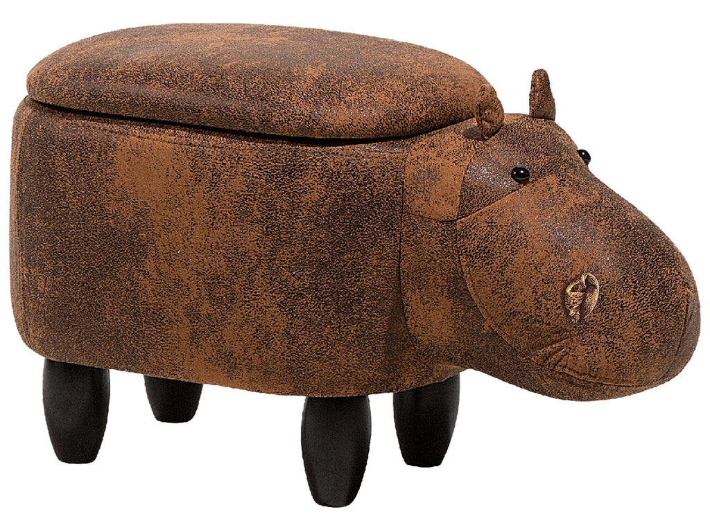 Storage Animal Stool HIPPO Faux Leather Brown Hippo