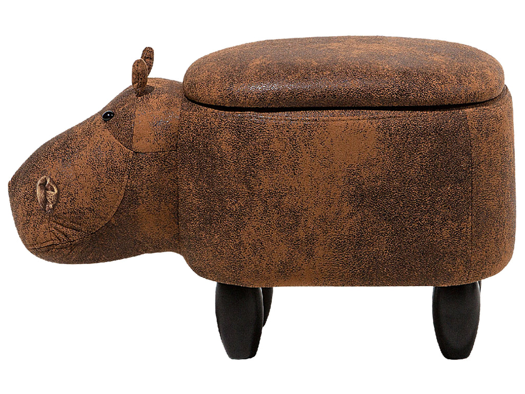  Storage Animal Stool HIPPO Faux Leather Brown Hippo