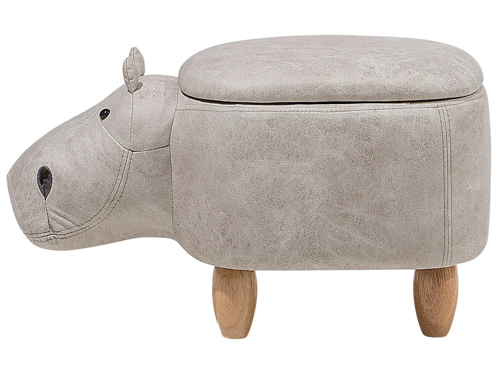  Storage Animal Stool HIPPO Faux Leather Light Grey Hippo