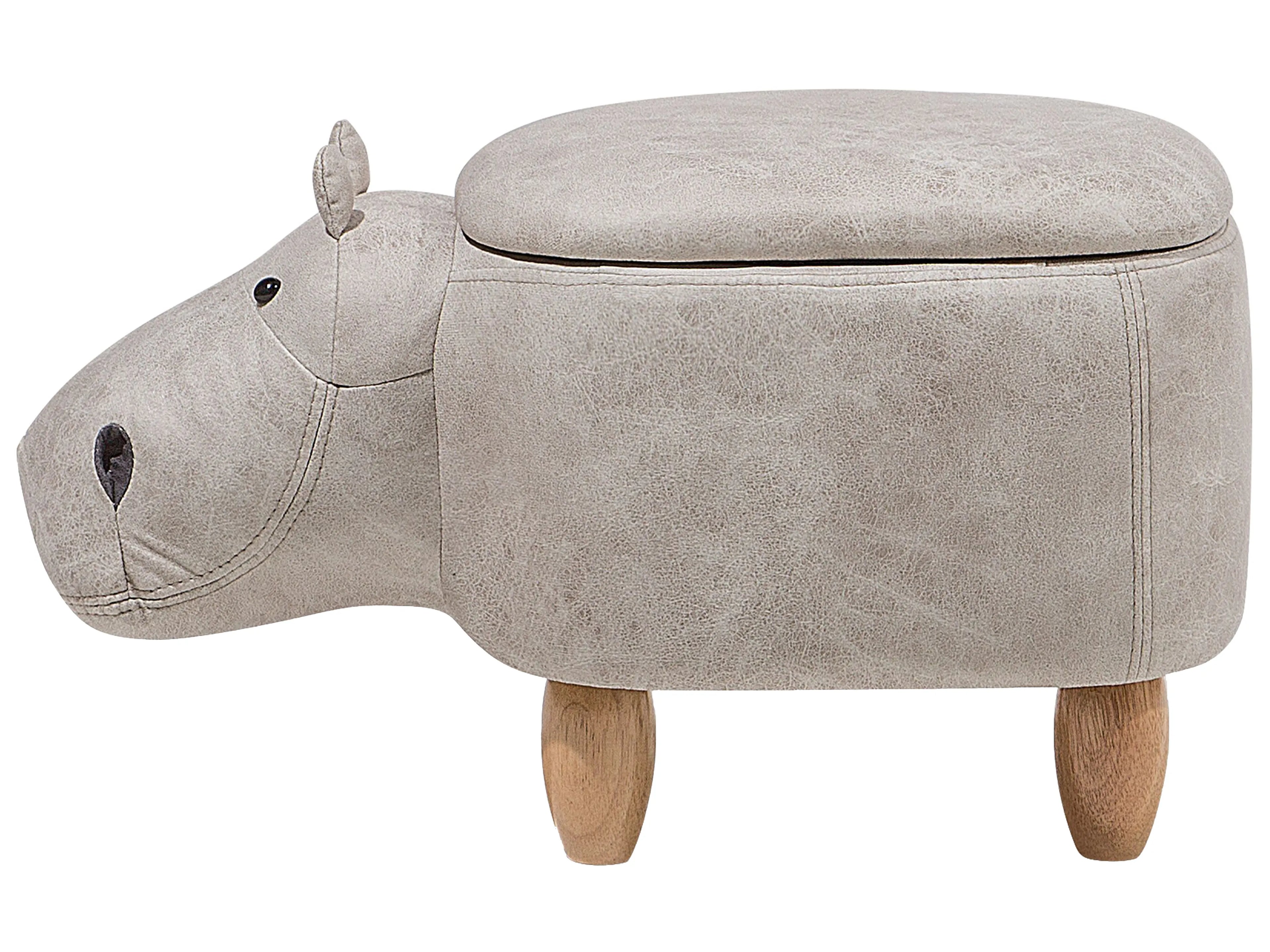  Storage Animal Stool HIPPO Faux Leather Light Grey Hippo