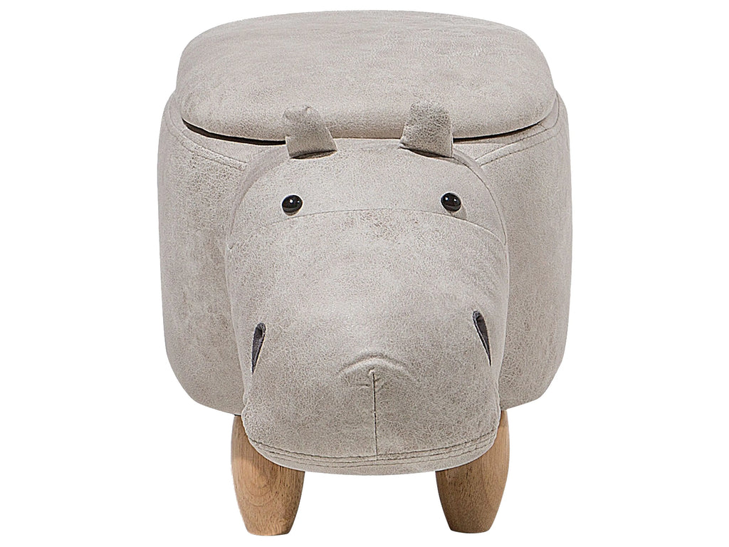  Storage Animal Stool HIPPO Faux Leather Light Grey Hippo