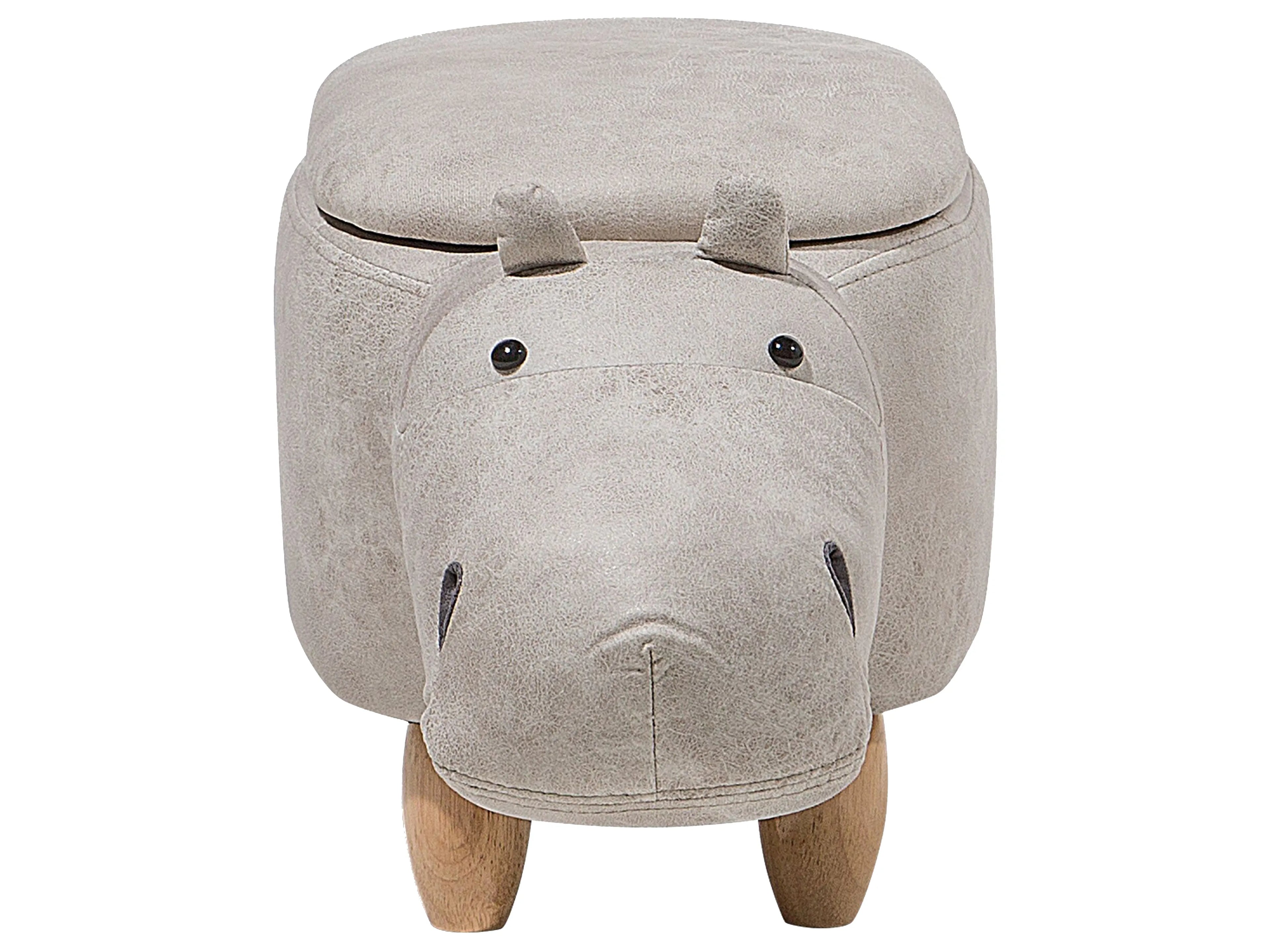  Storage Animal Stool HIPPO Faux Leather Light Grey Hippo