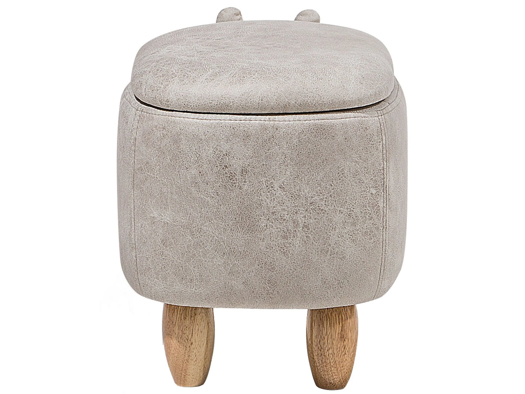  Storage Animal Stool HIPPO Faux Leather Light Grey Hippo