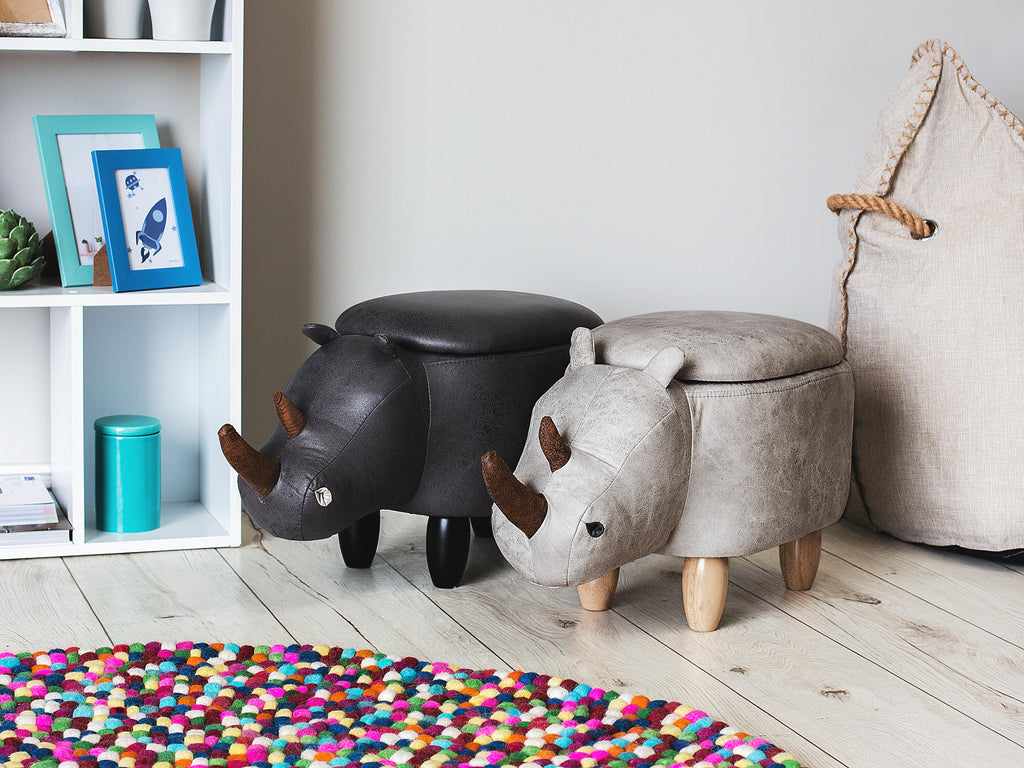  Storage Animal Stool RHINO Faux Leather Light Grey Rhino