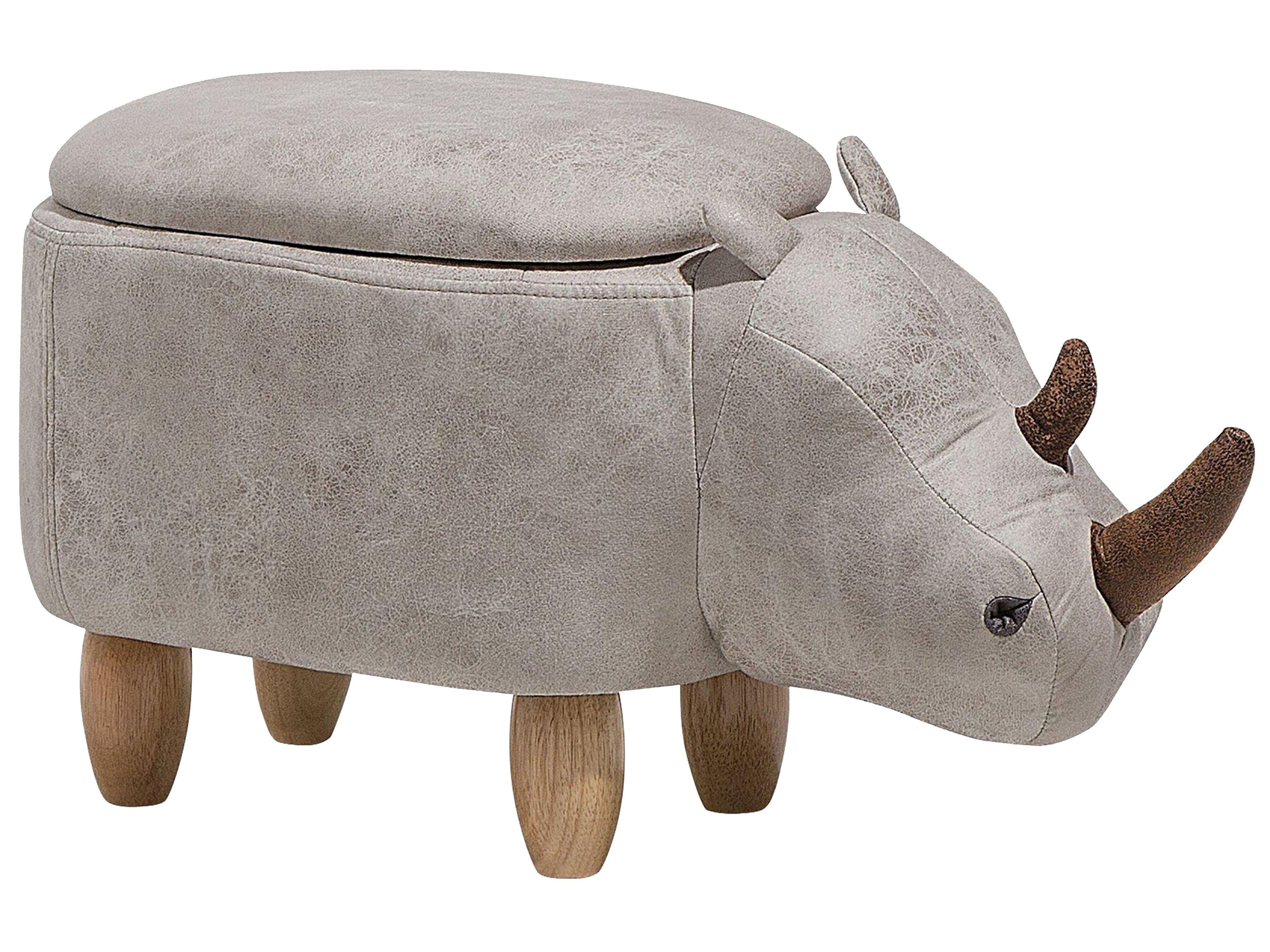  Storage Animal Stool RHINO Faux Leather Light Grey Rhino