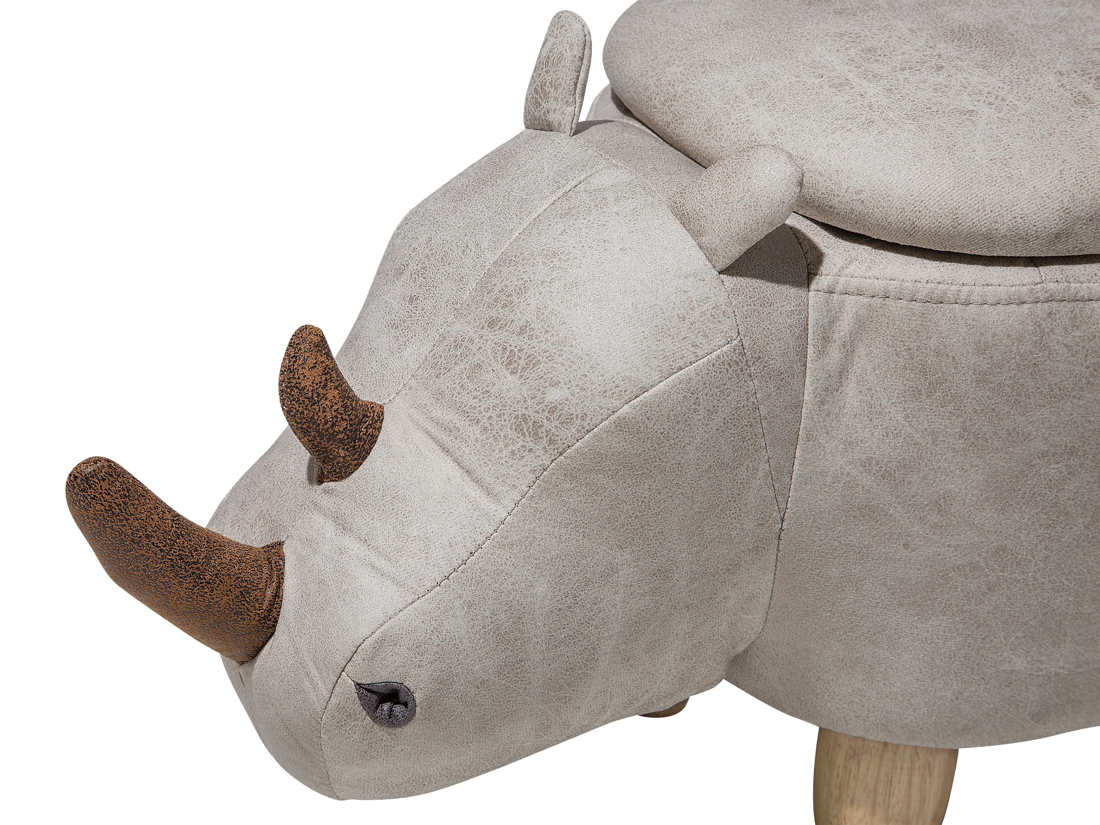  Storage Animal Stool RHINO Faux Leather Light Grey Rhino
