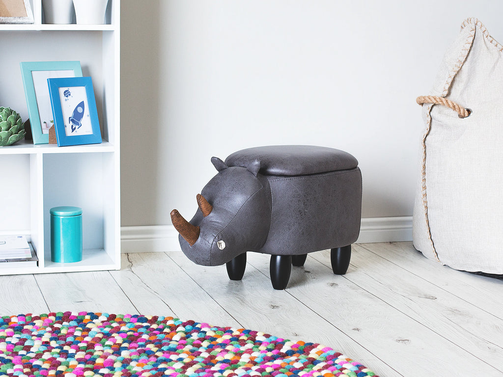  Storage Animal Stool RHINO Faux Leather Dark Grey Rhino