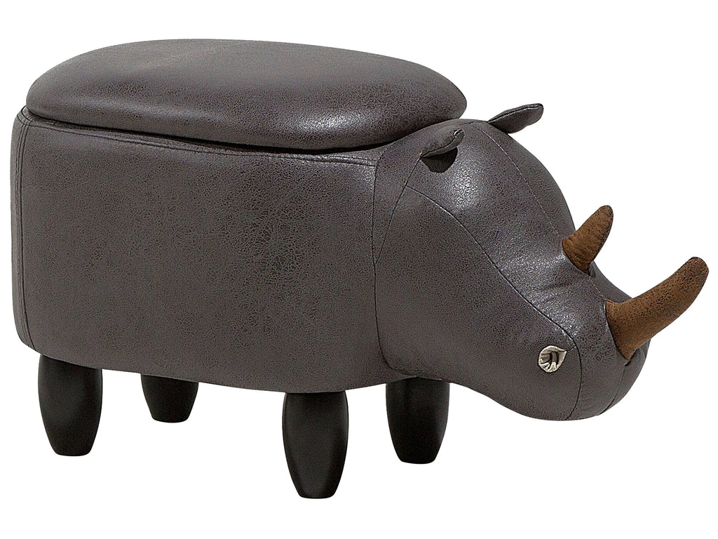  Storage Animal Stool RHINO Faux Leather Dark Grey Rhino