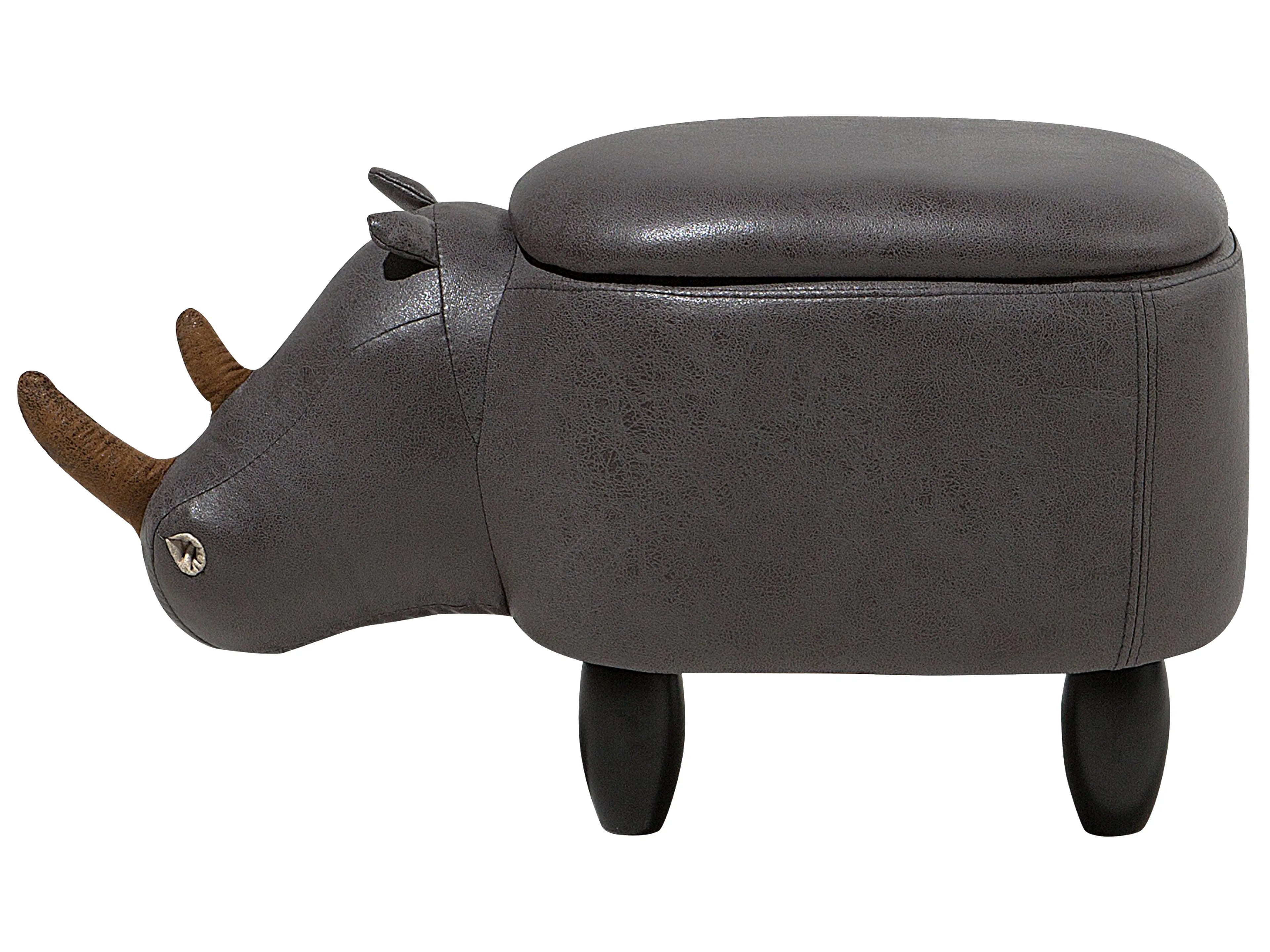  Storage Animal Stool RHINO Faux Leather Dark Grey Rhino