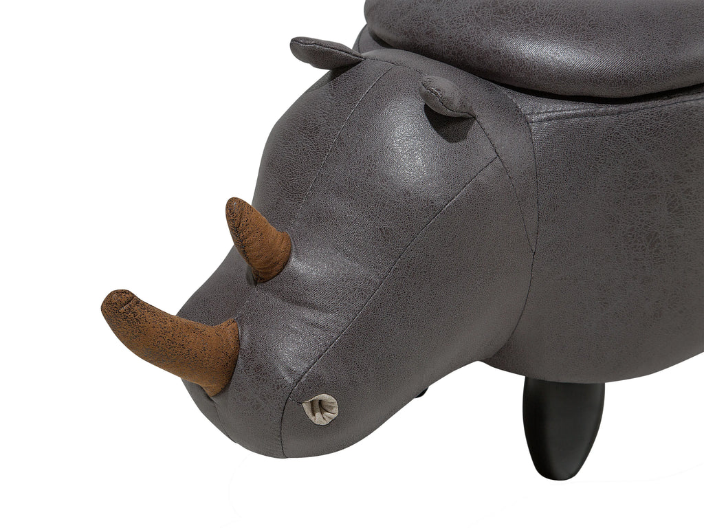  Storage Animal Stool RHINO Faux Leather Dark Grey Rhino