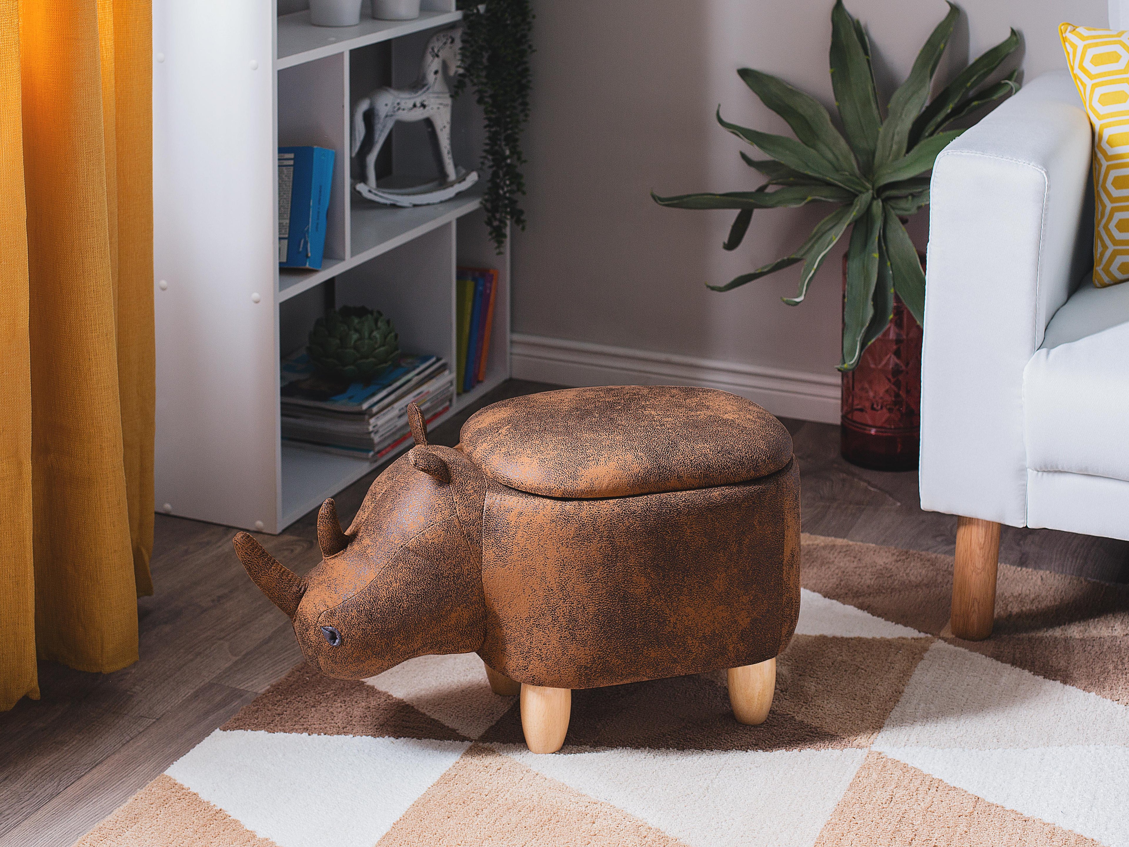  Storage Animal Stool RHINO Faux Leather Light Brown Rhino