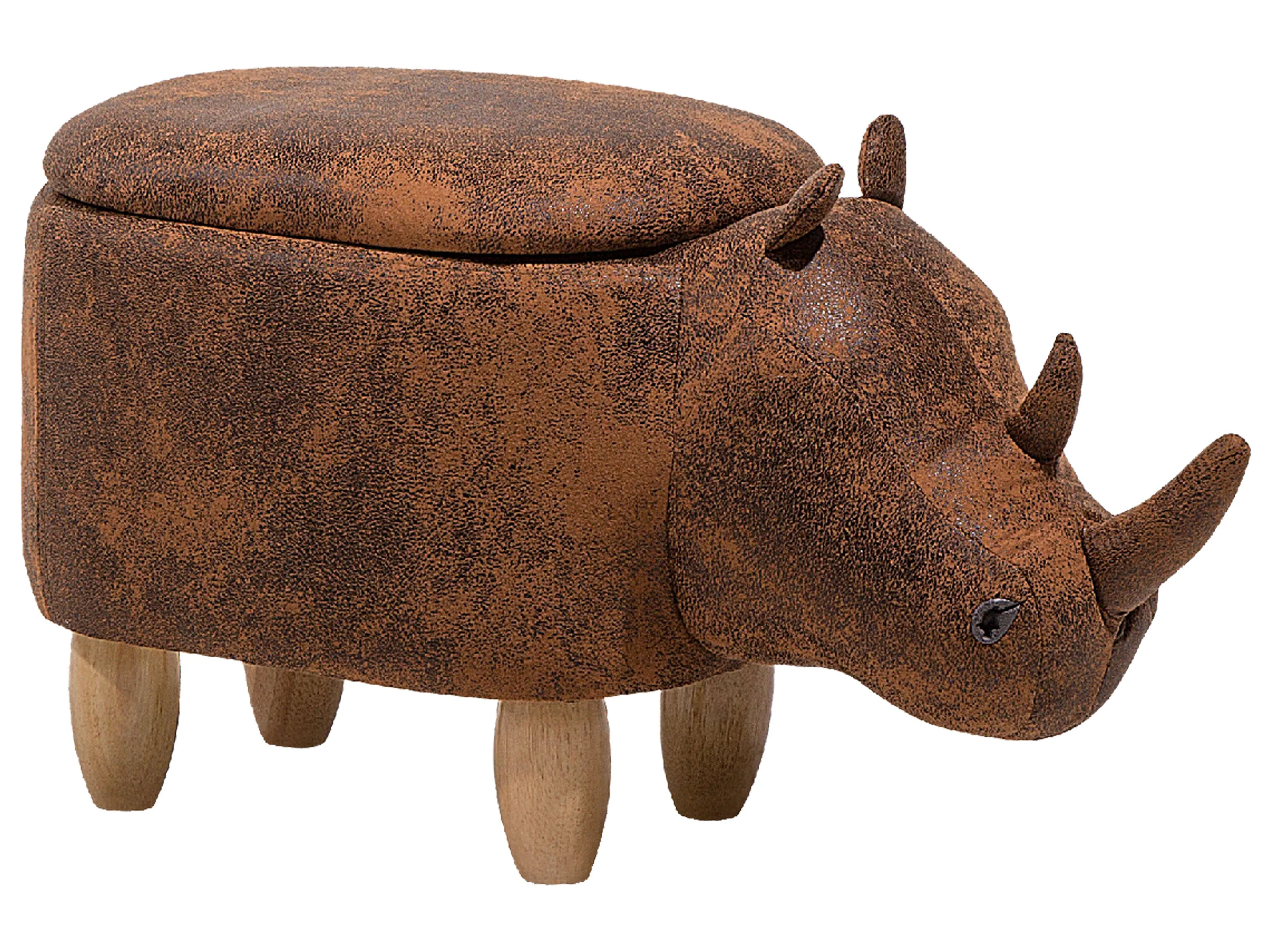  Storage Animal Stool RHINO Faux Leather Light Brown Rhino