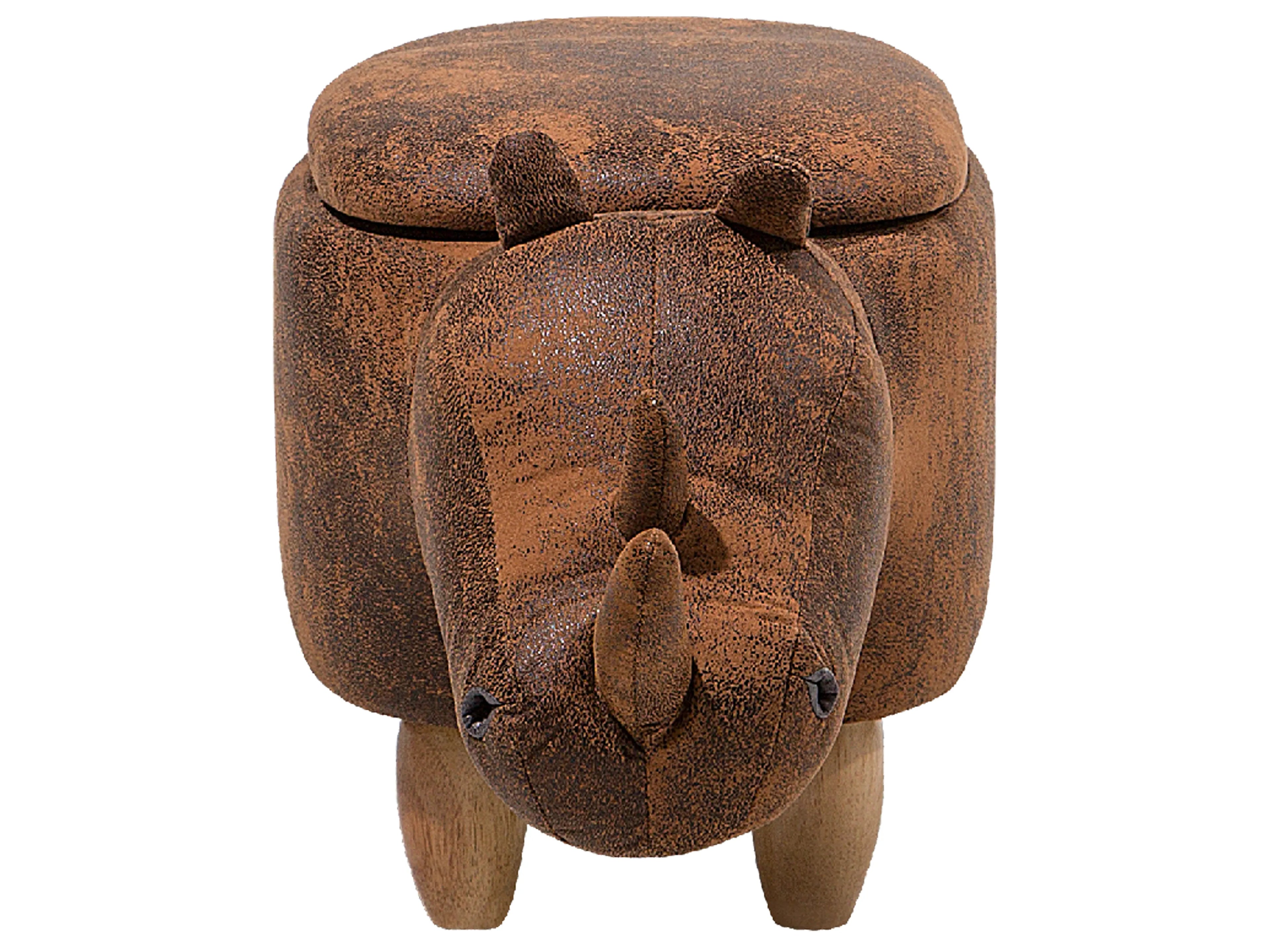  Storage Animal Stool RHINO Faux Leather Light Brown Rhino