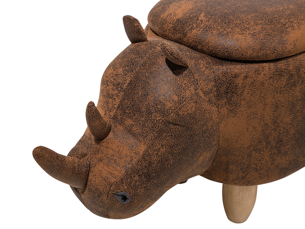  Storage Animal Stool RHINO Faux Leather Light Brown Rhino