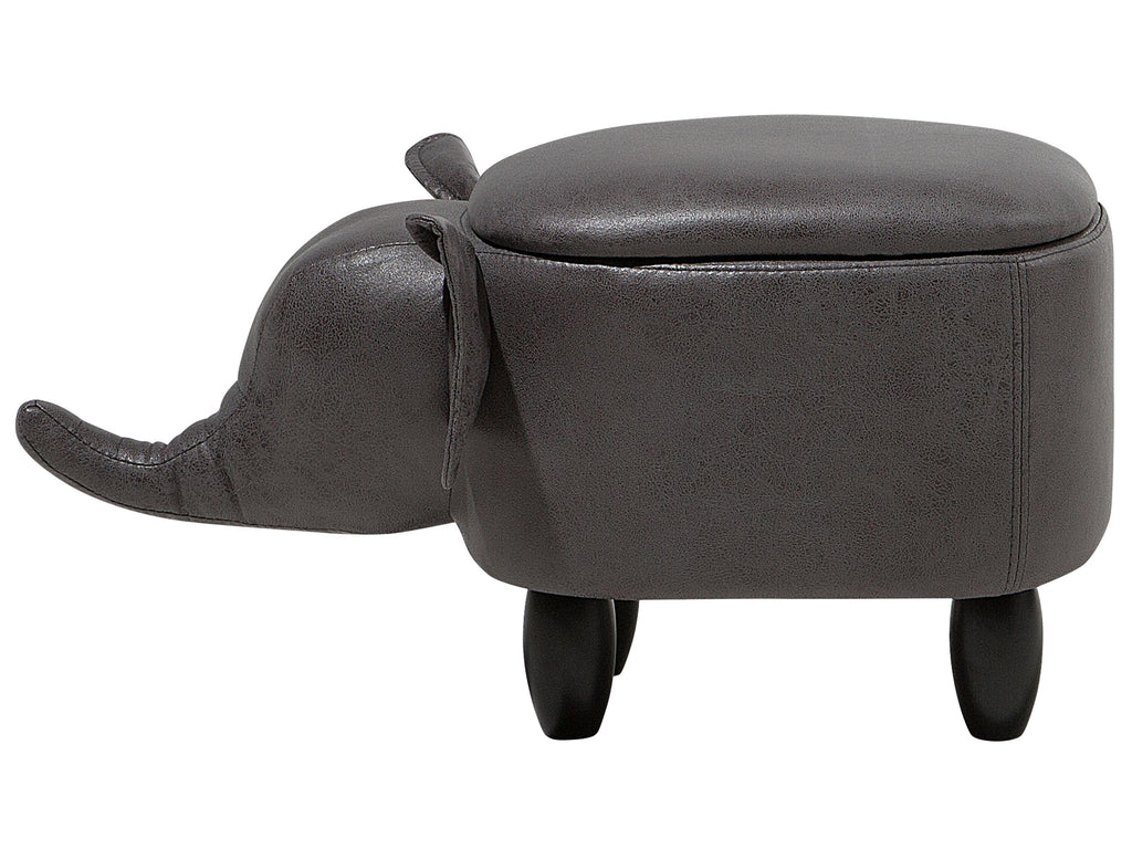 Storage Animal Stool ELEPHANT Faux Leather Dark Grey Elephant