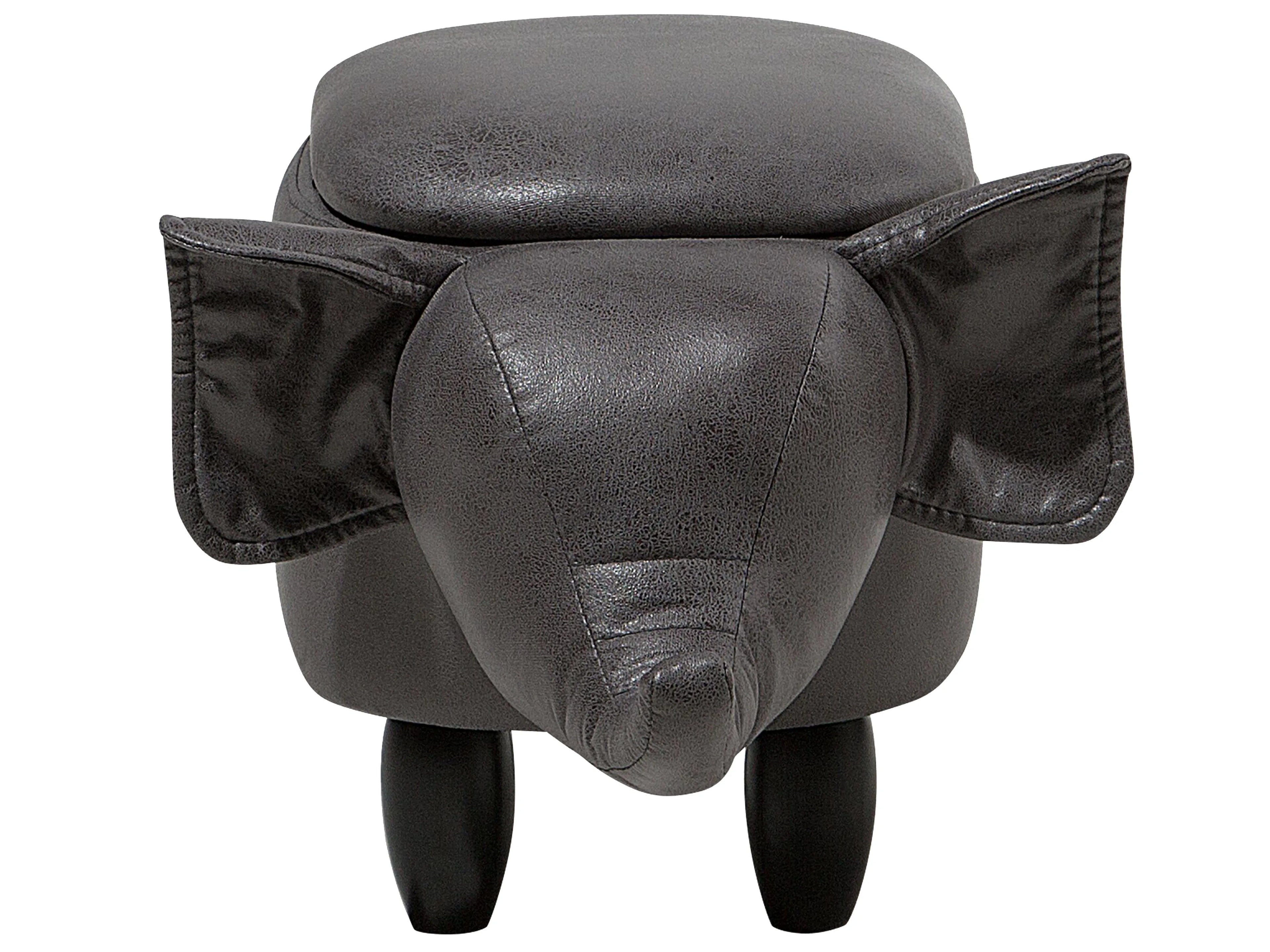  Storage Animal Stool ELEPHANT Faux Leather Dark Grey Elephant