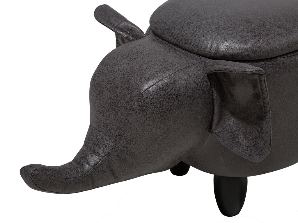  Storage Animal Stool ELEPHANT Faux Leather Dark Grey Elephant