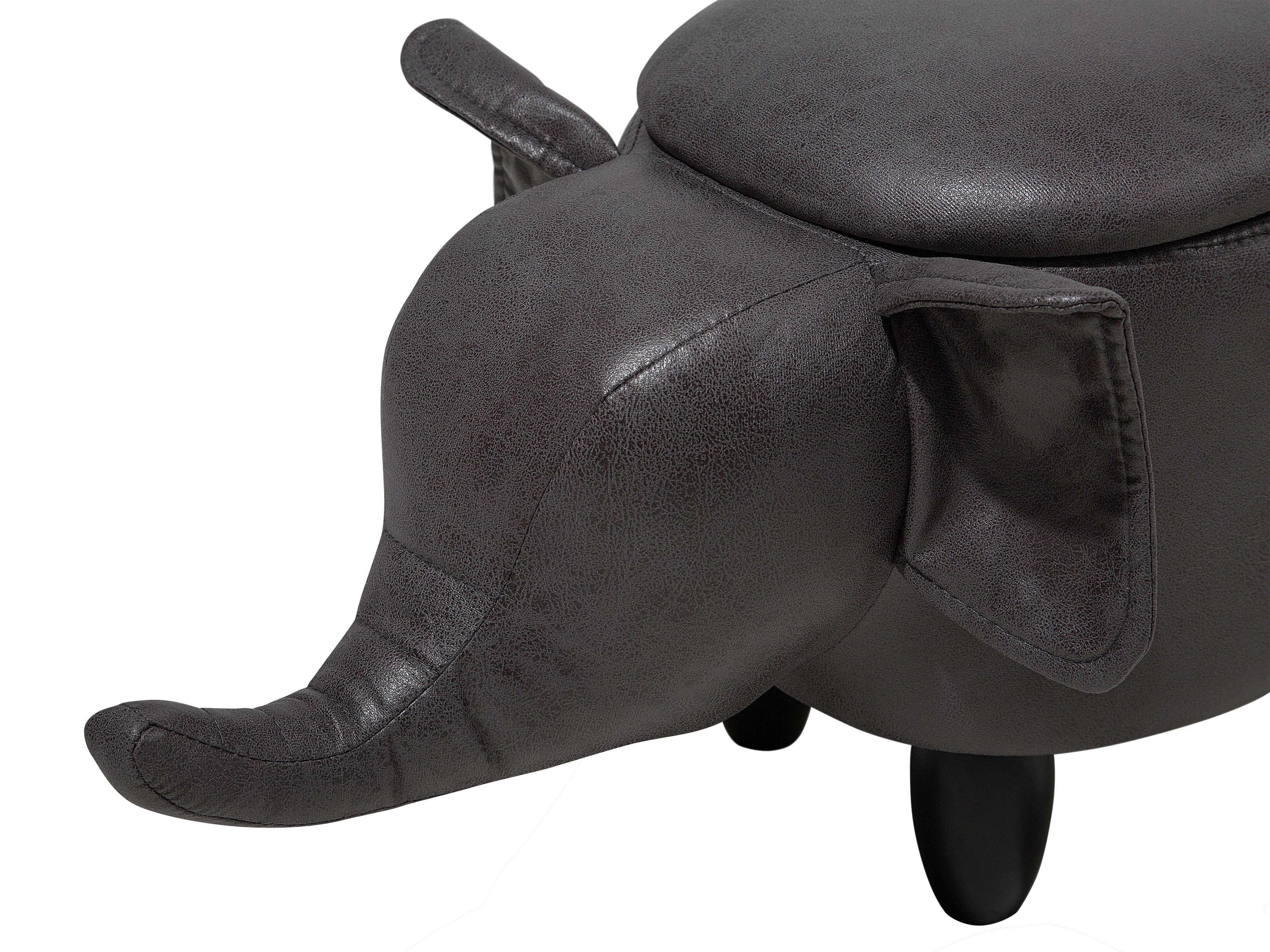  Storage Animal Stool ELEPHANT Faux Leather Dark Grey Elephant