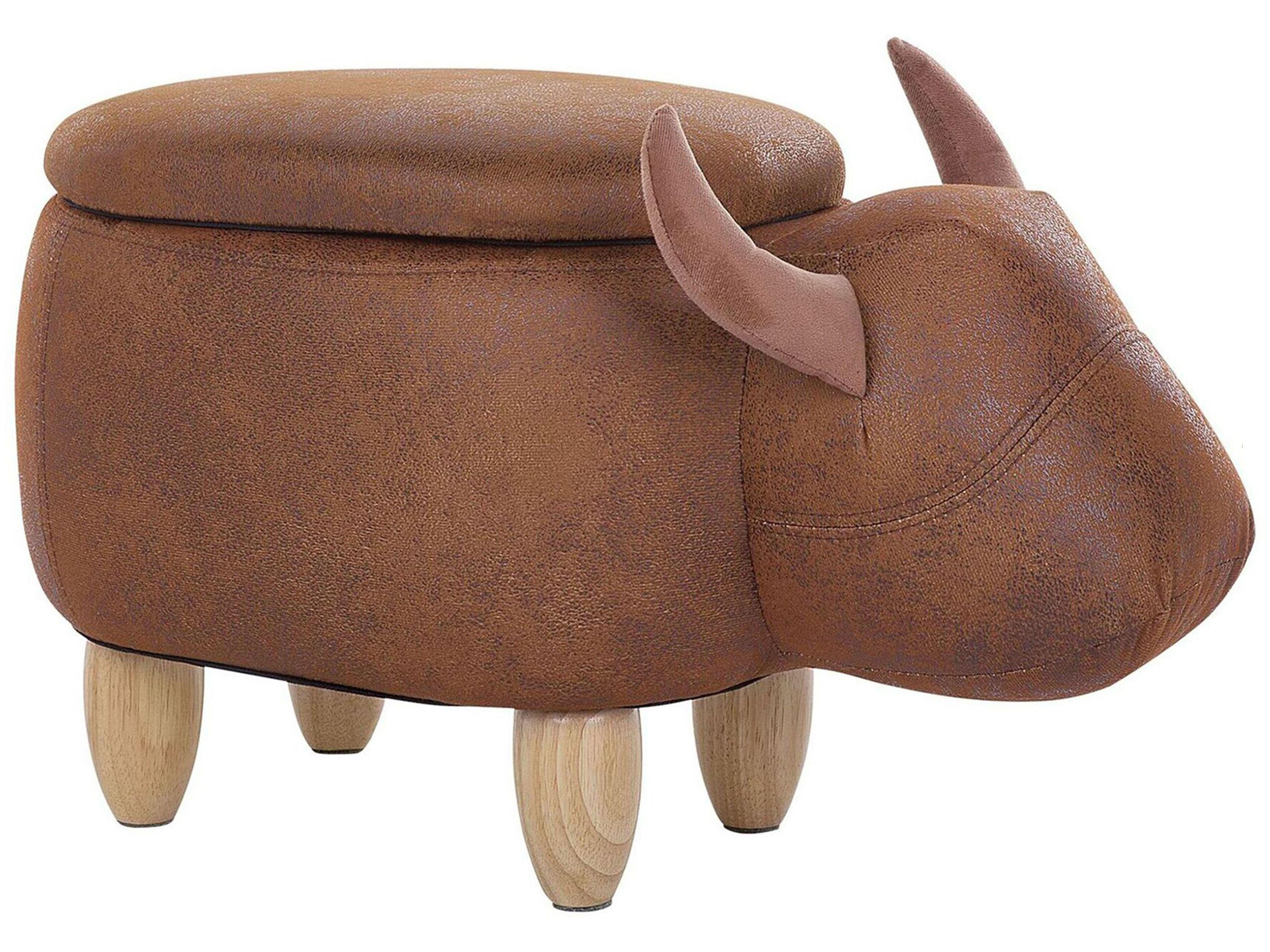  Storage Animal Stool COW Faux Leather Light Brown Cow
