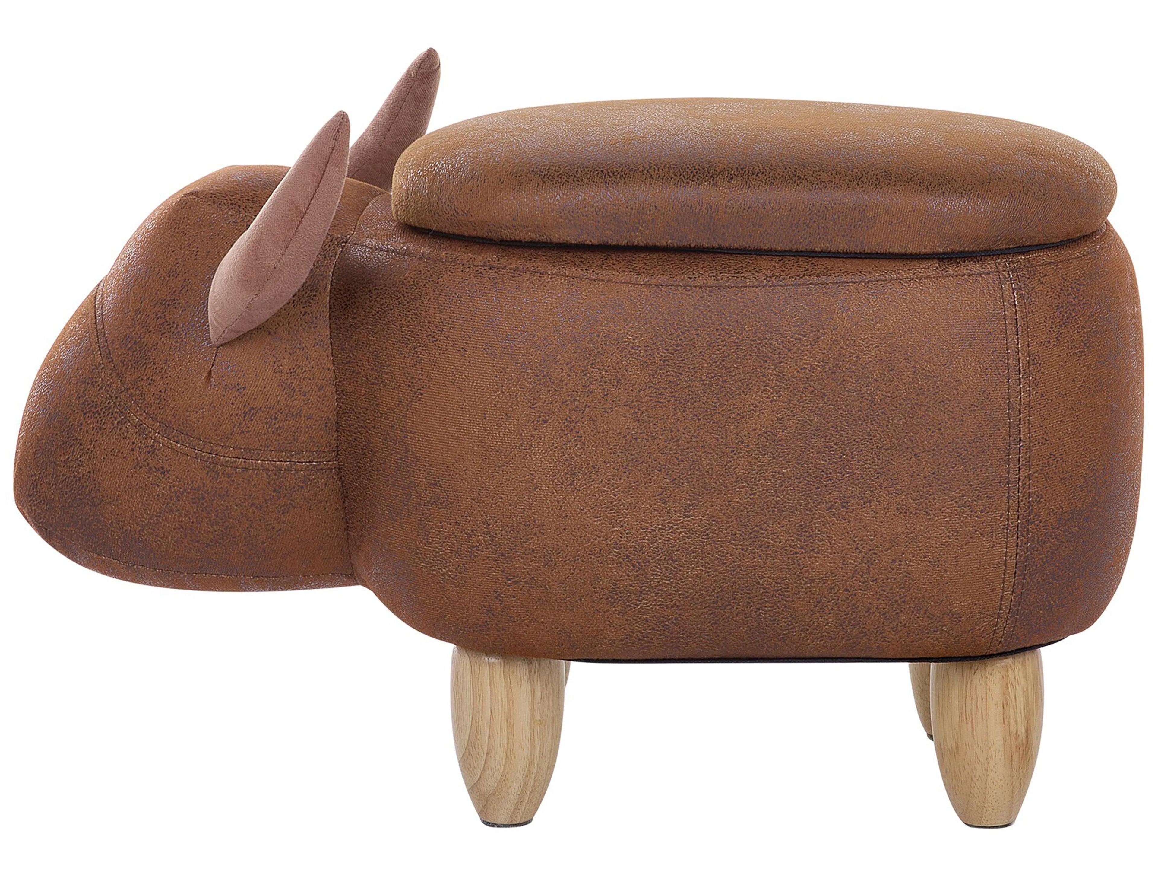  Storage Animal Stool COW Faux Leather Light Brown Cow