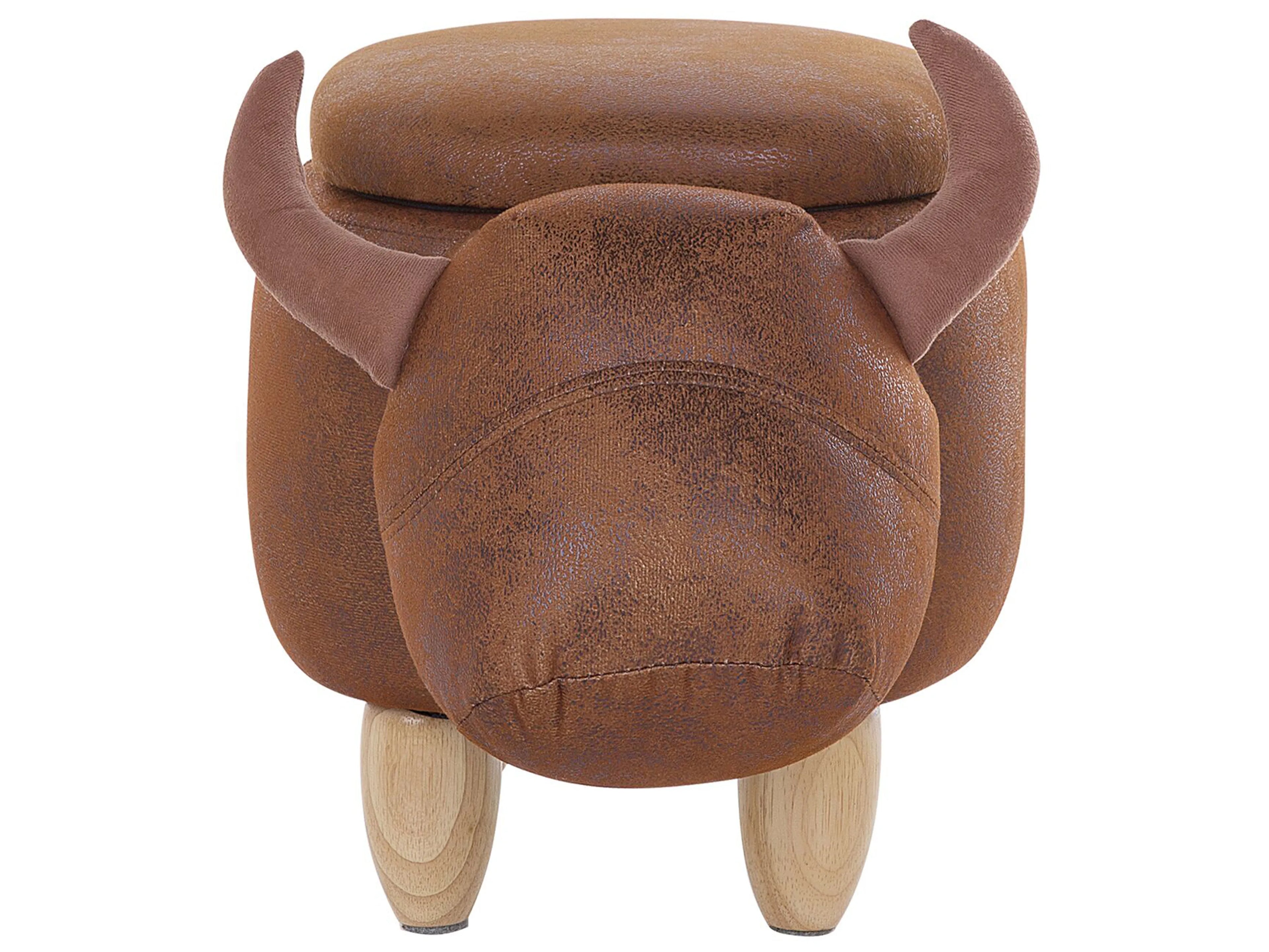  Storage Animal Stool COW Faux Leather Light Brown Cow
