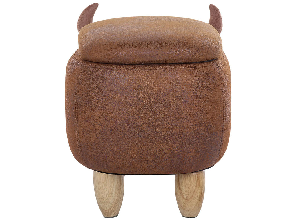  Storage Animal Stool COW Faux Leather Light Brown Cow