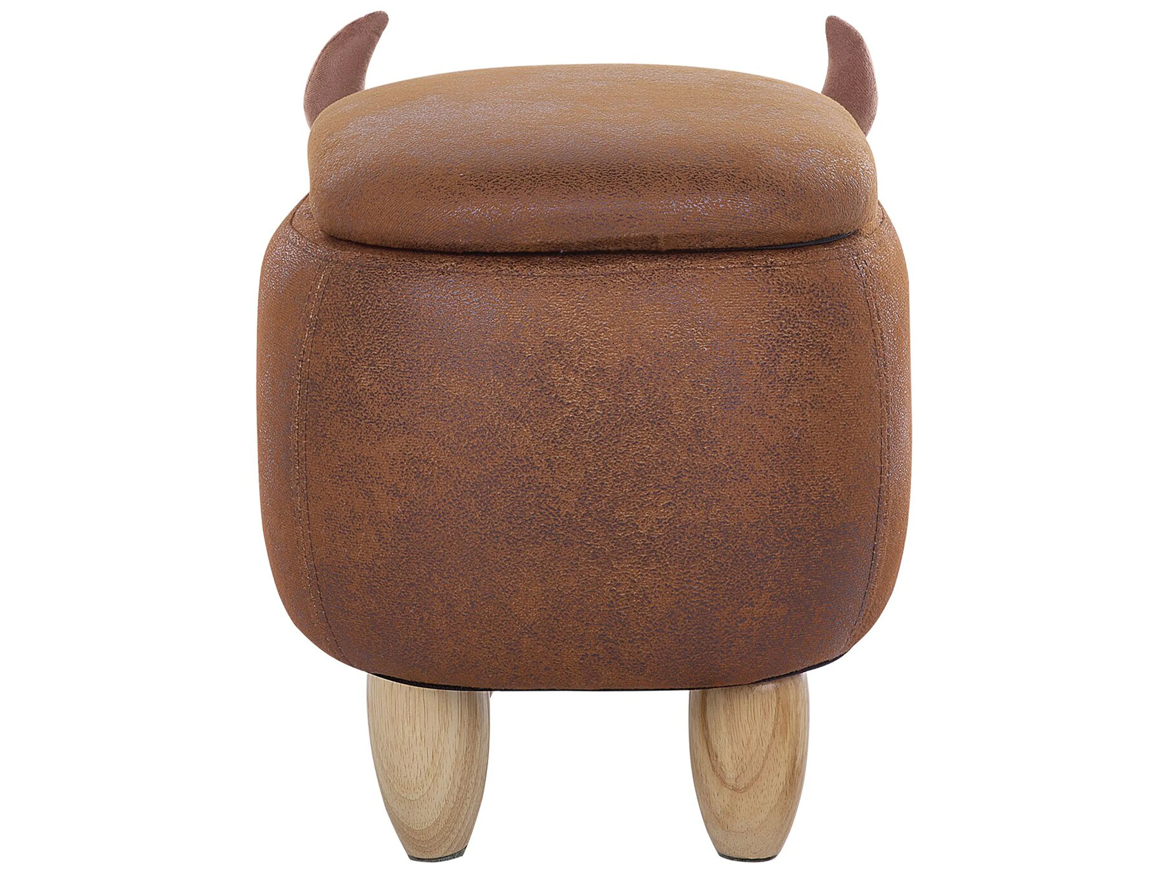  Storage Animal Stool COW Faux Leather Light Brown Cow