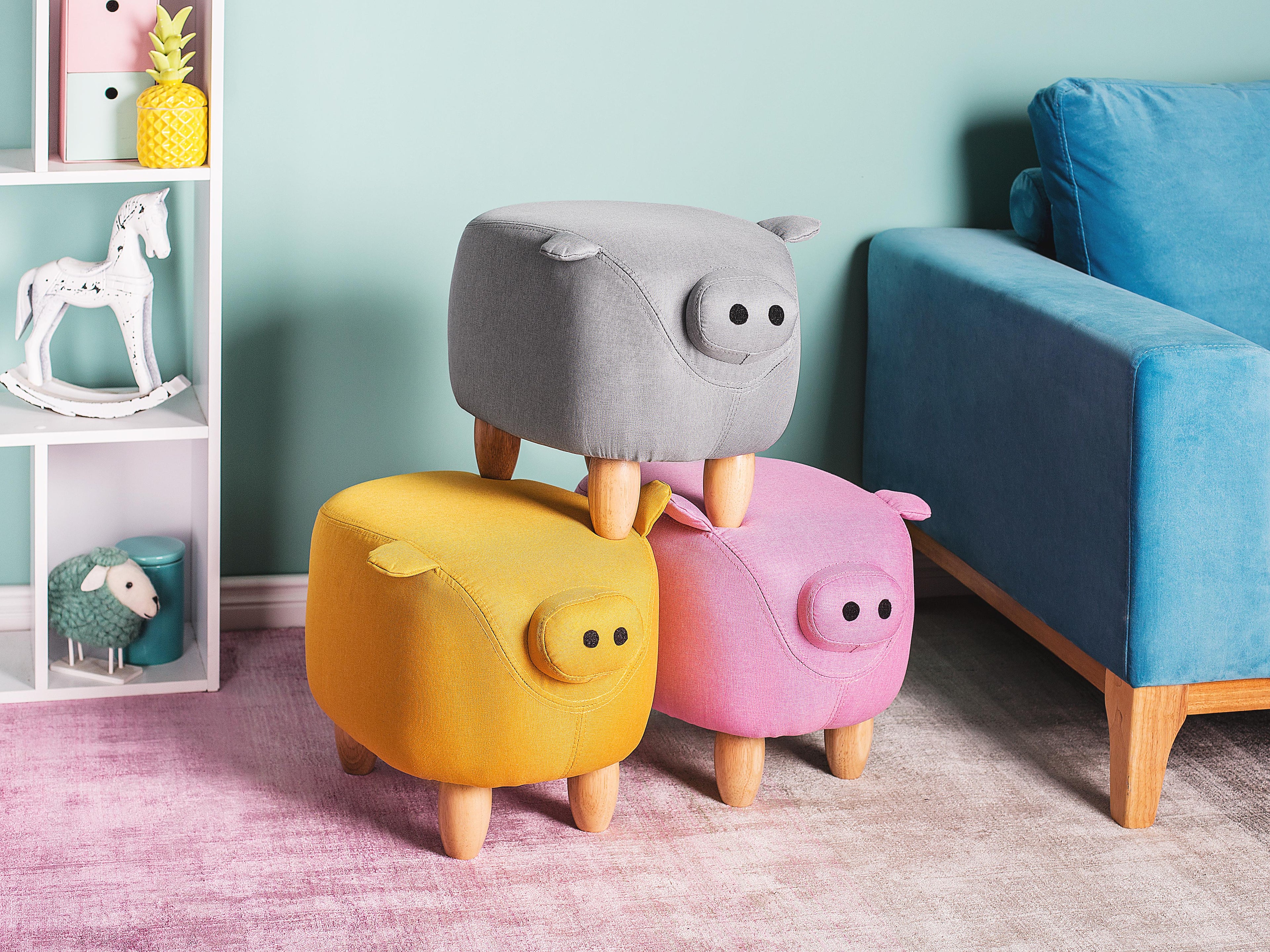  Animal Stool PIGGY Fabric Light Grey Pig