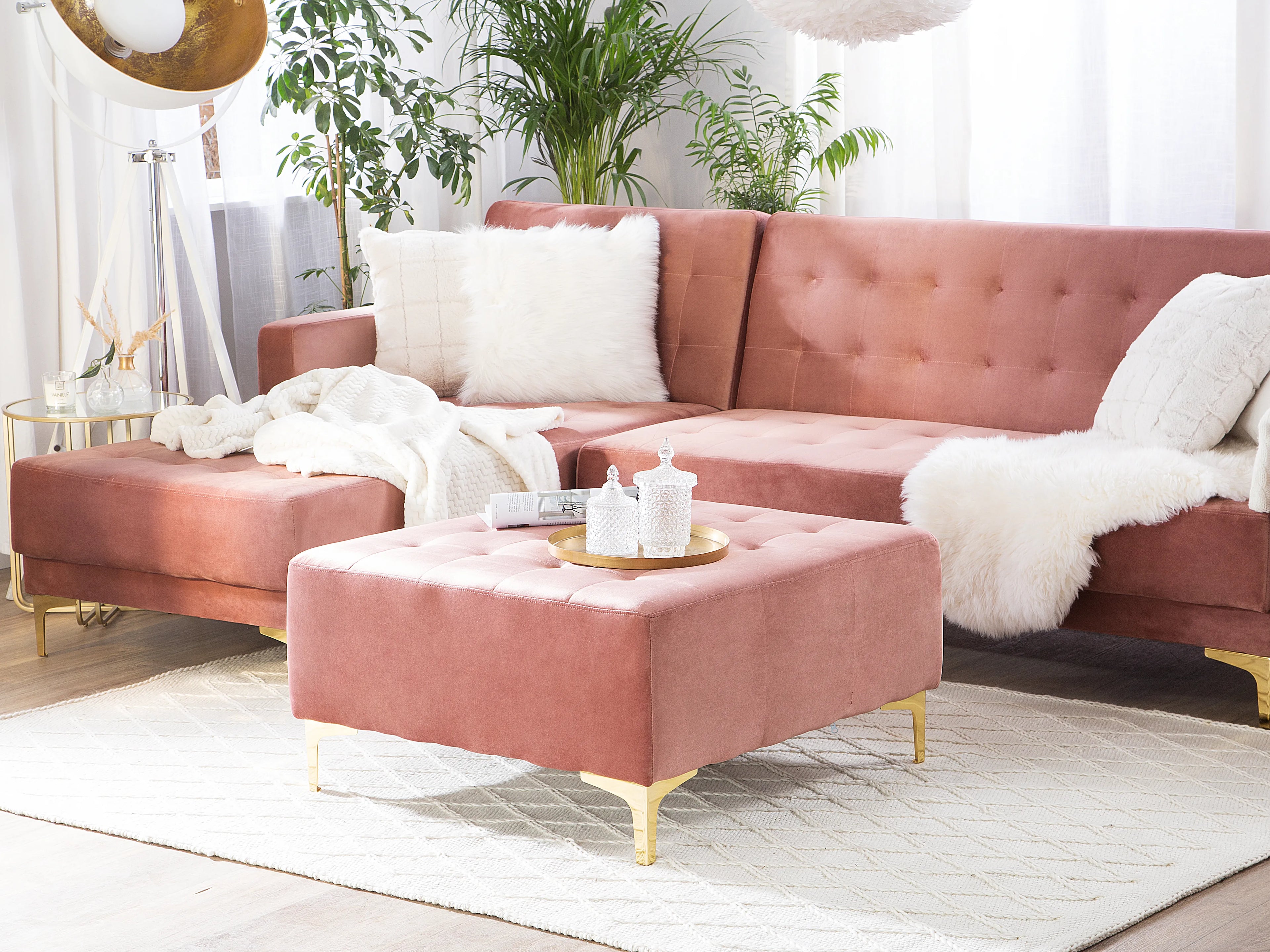  Ottoman ABERDEEN Velvet Pink