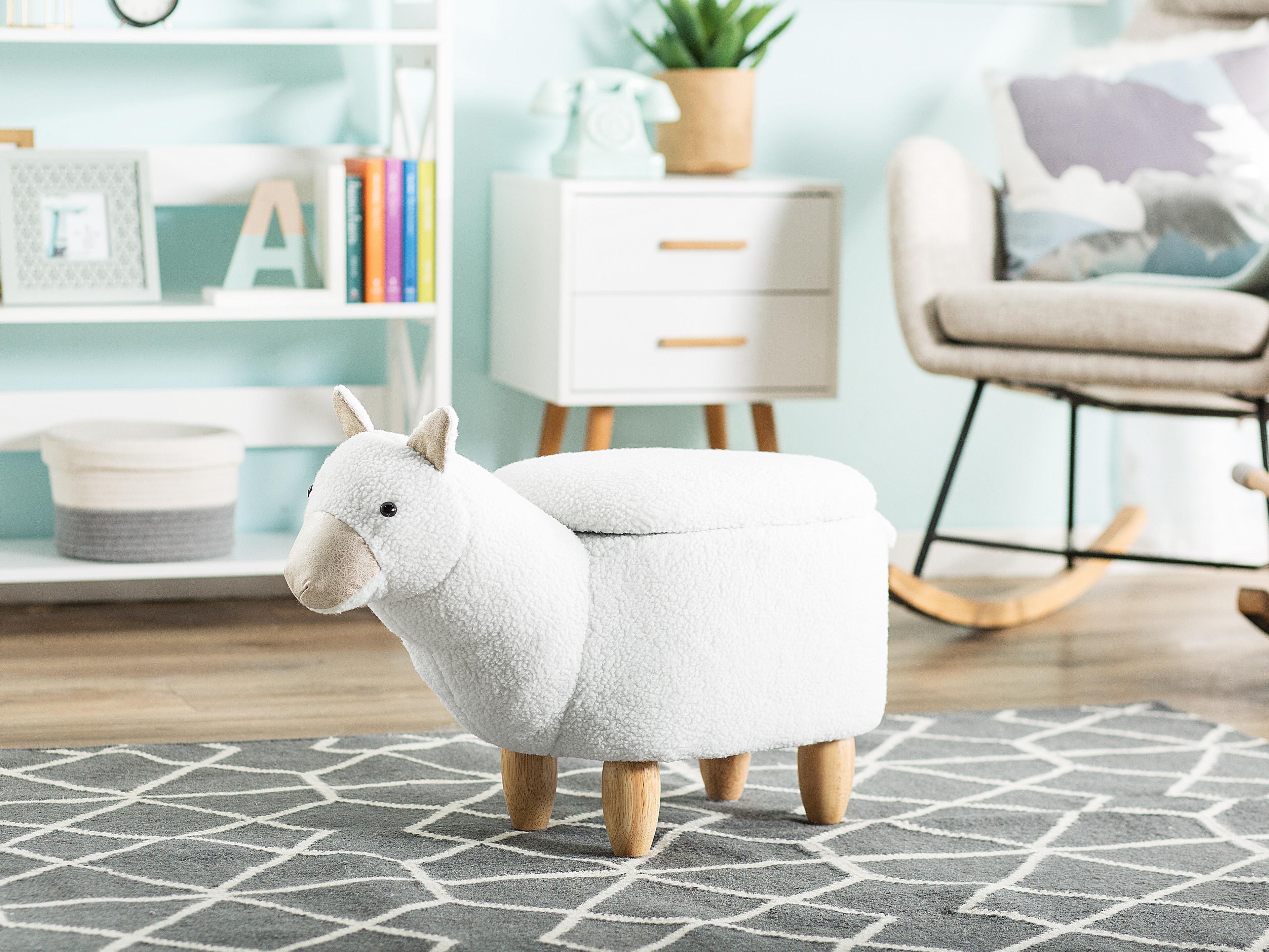  Storage Animal Stool ALPACA Fabric White Alpaca