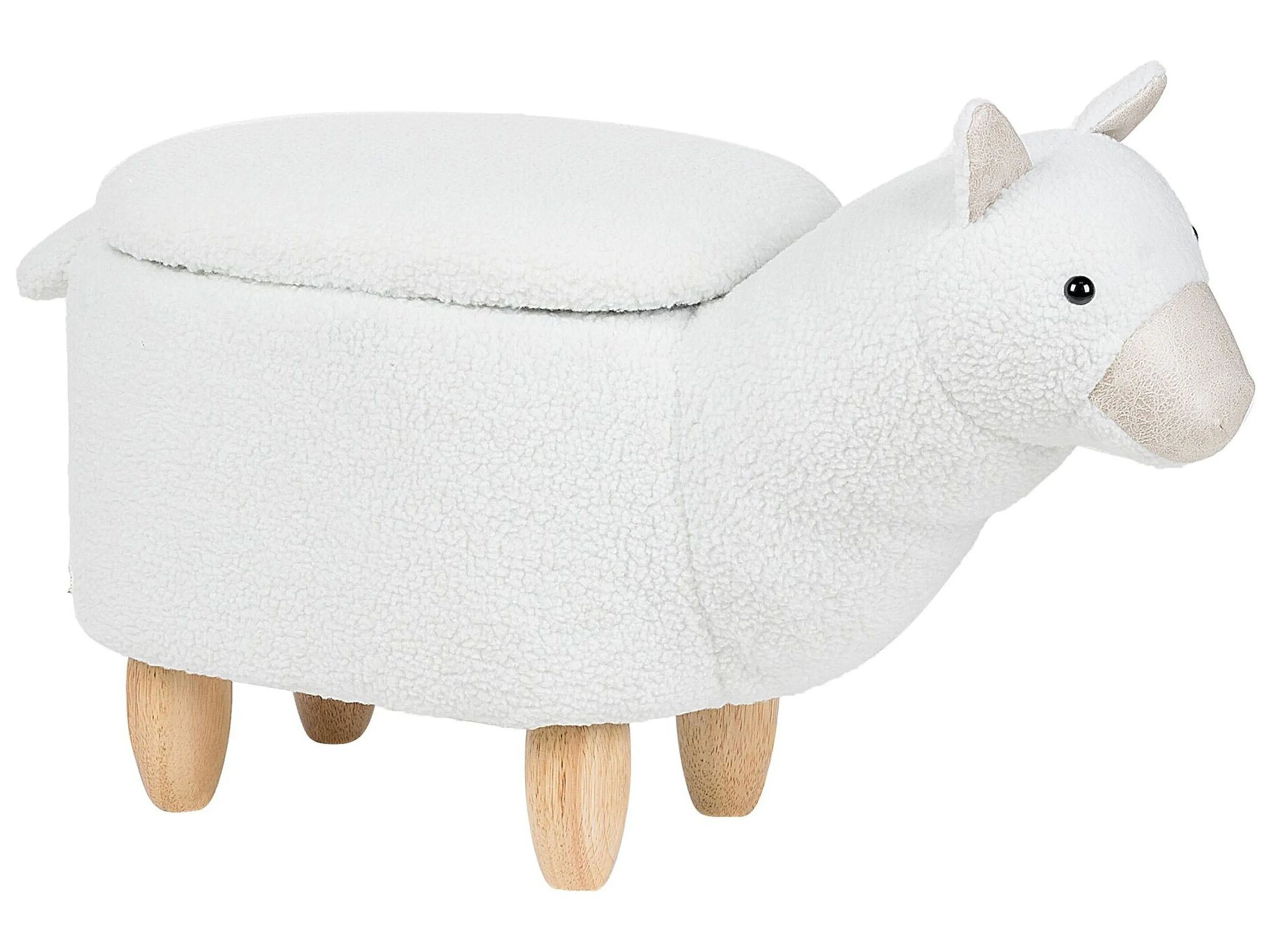  Storage Animal Stool ALPACA Fabric White Alpaca