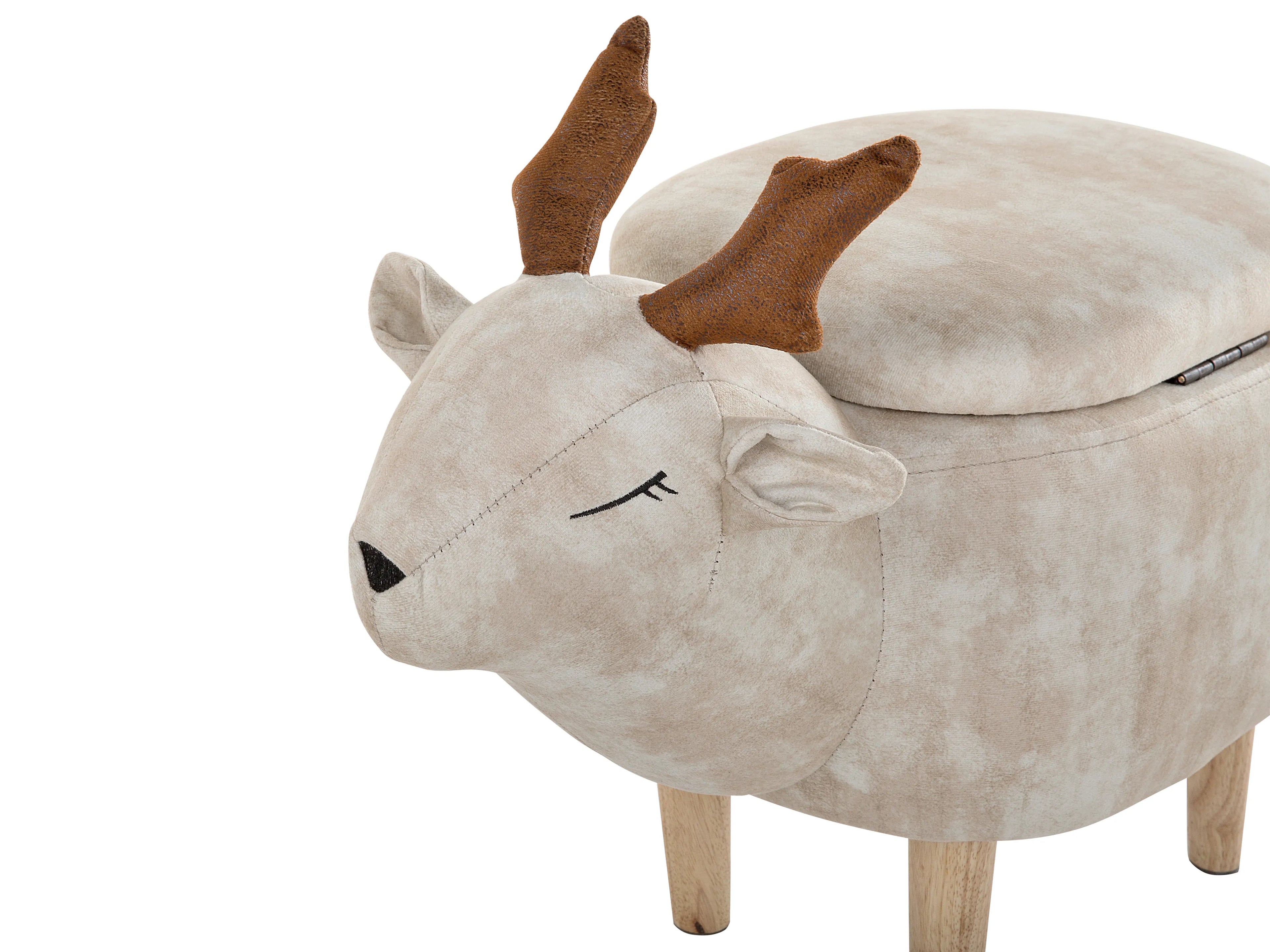  Storage Animal Stool REINDEER Fabric Beige Reindeer