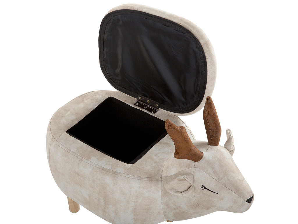  Storage Animal Stool REINDEER Fabric Beige Reindeer