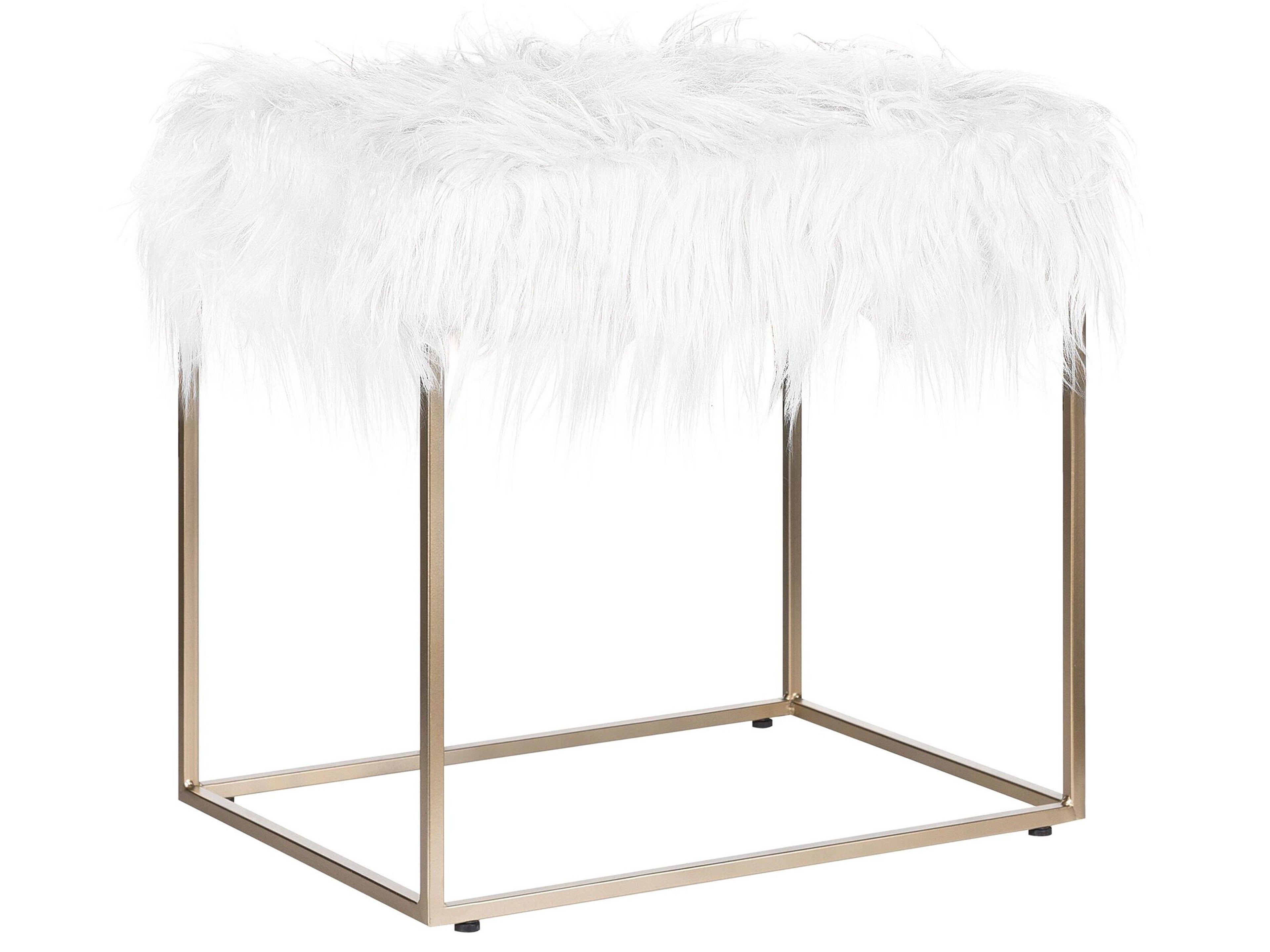  Footstool MANHATTAN Faux Fur White