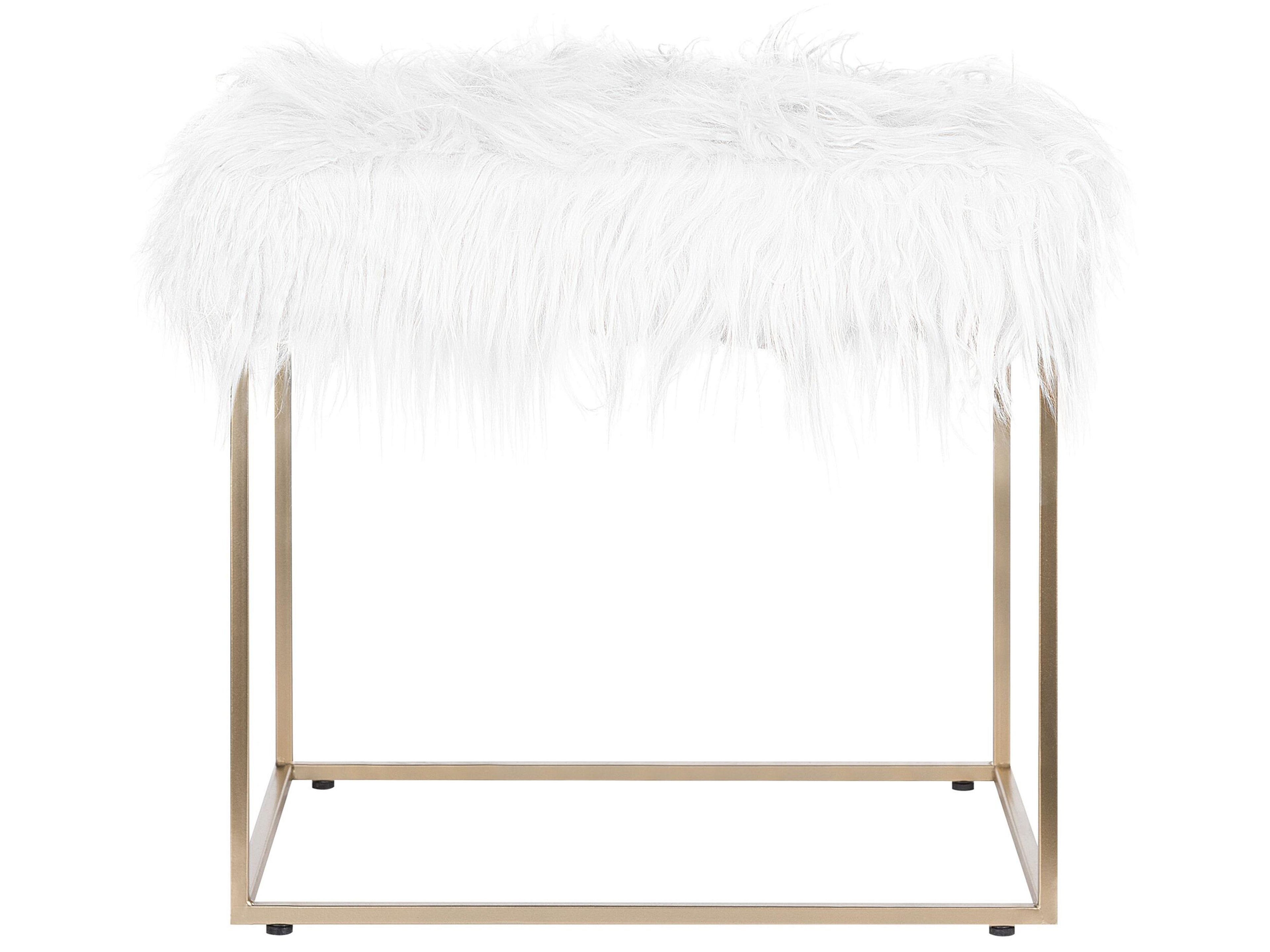  Footstool MANHATTAN Faux Fur White