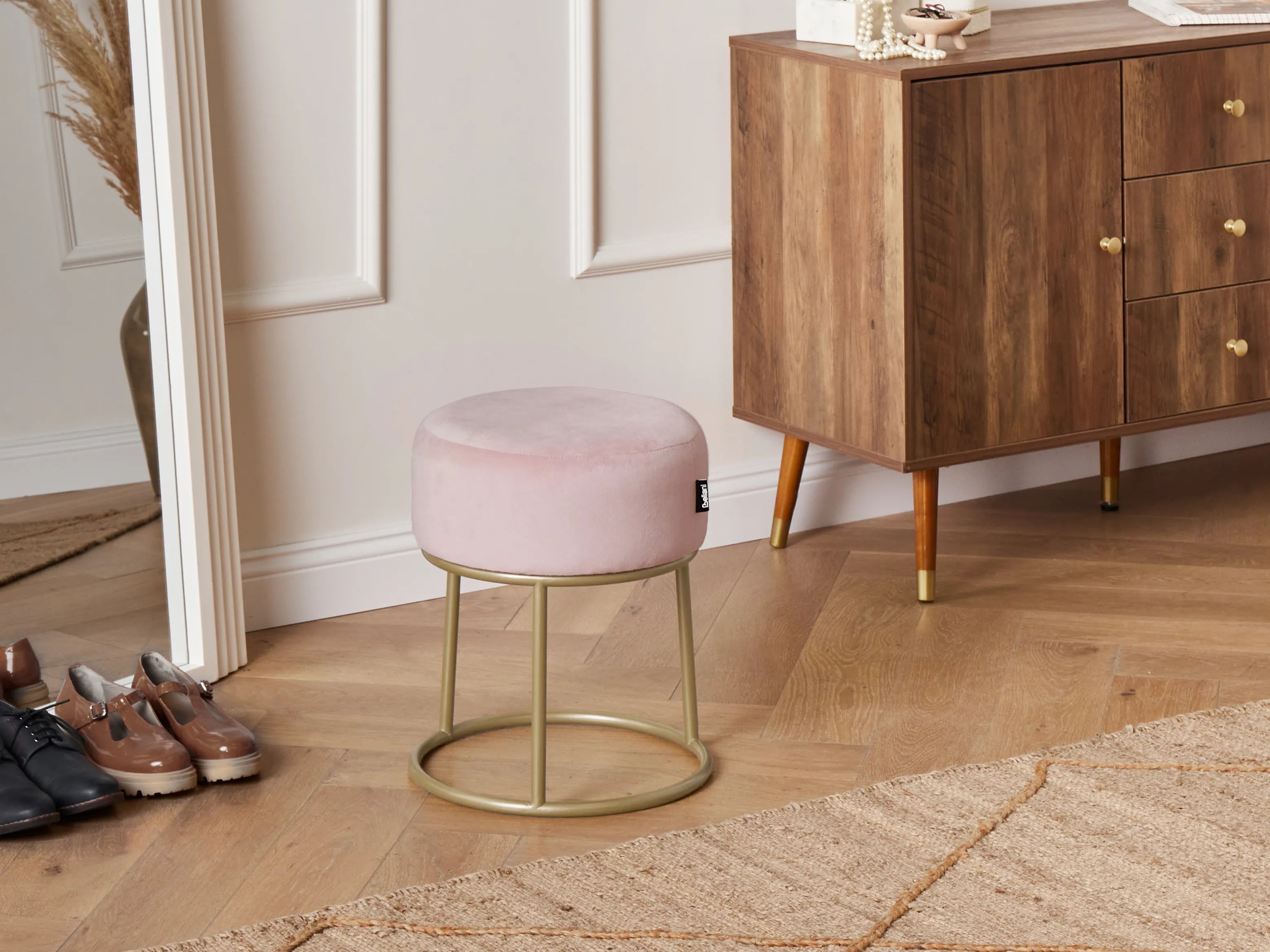  Footstool DELCO Velvet Pastel Pink