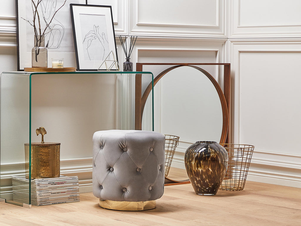  Pouffe CARROLLTON Velvet Light Grey