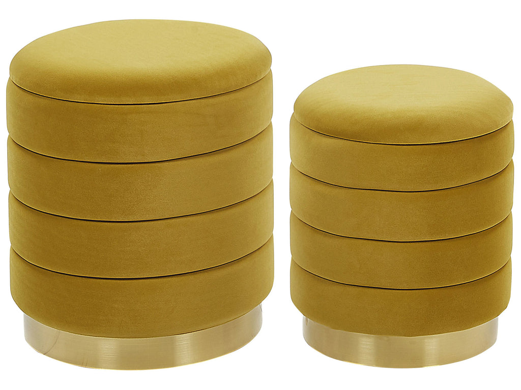  Set Of 2 Storage Pouffes GARLAND Velvet Mustard