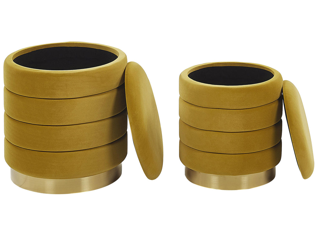  Set Of 2 Storage Pouffes GARLAND Velvet Mustard