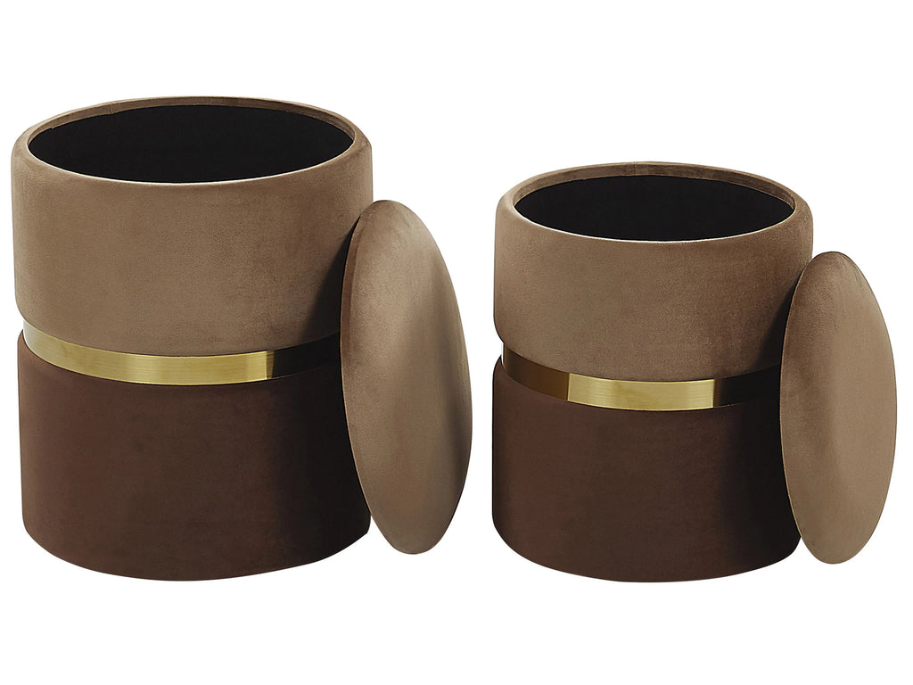  Set Of 2 Storage Pouffes WICHITA Velvet Brown
