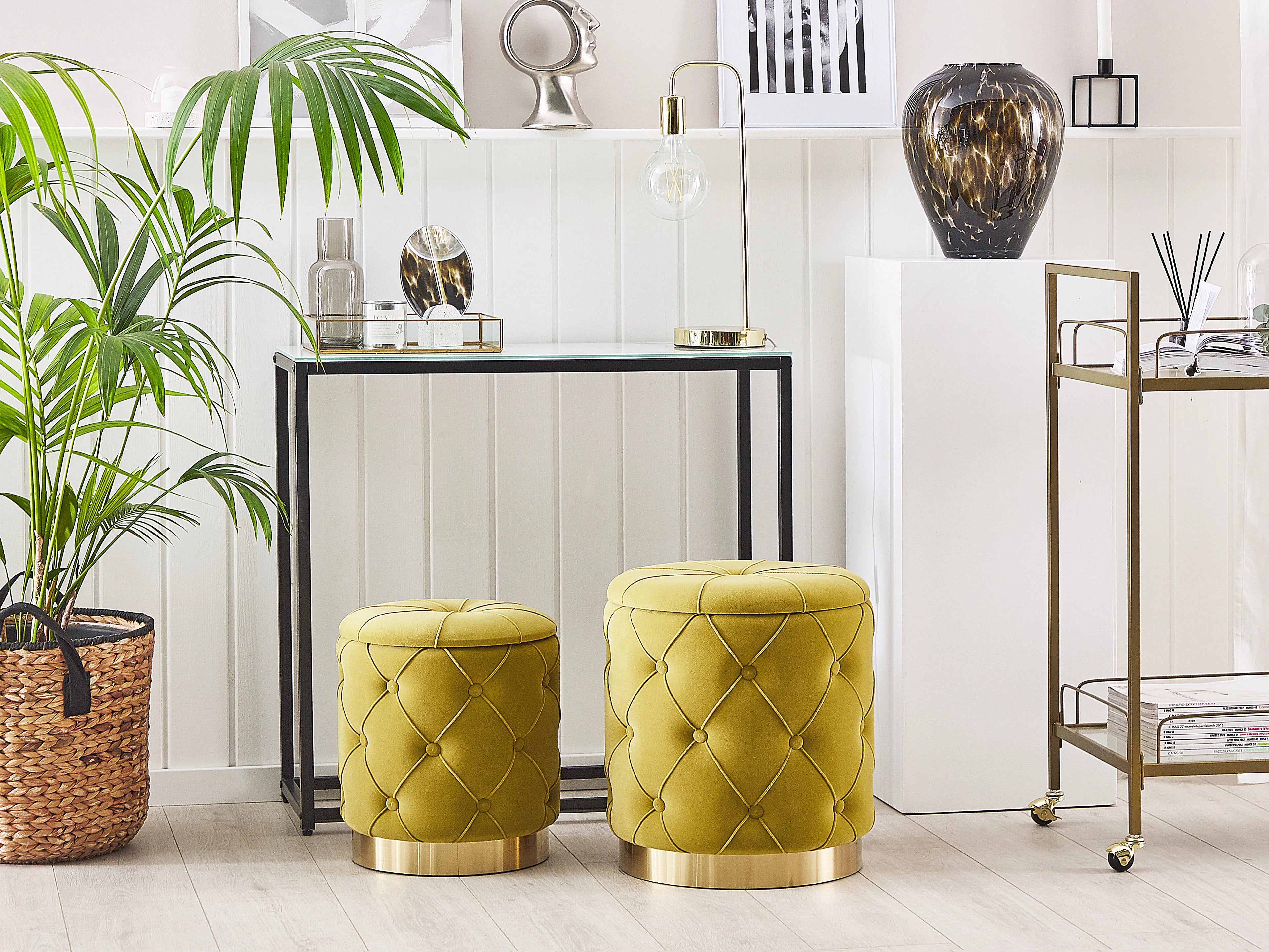  Set Of 2 Storage Pouffes PUEBLO Velvet Mustard