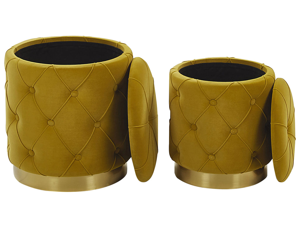  Set Of 2 Storage Pouffes PUEBLO Velvet Mustard