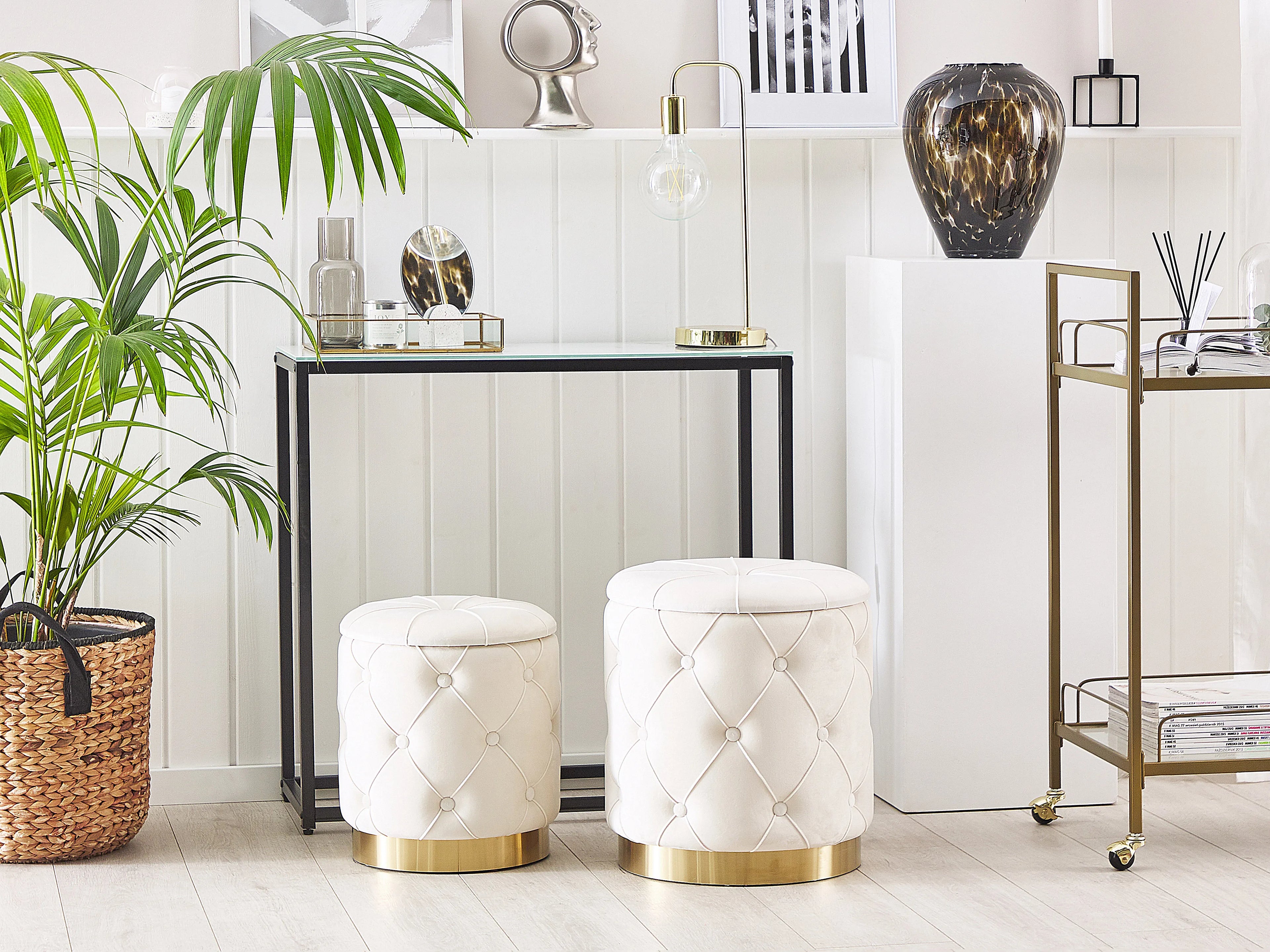  Set Of 2 Storage Pouffes PUEBLO Velvet White