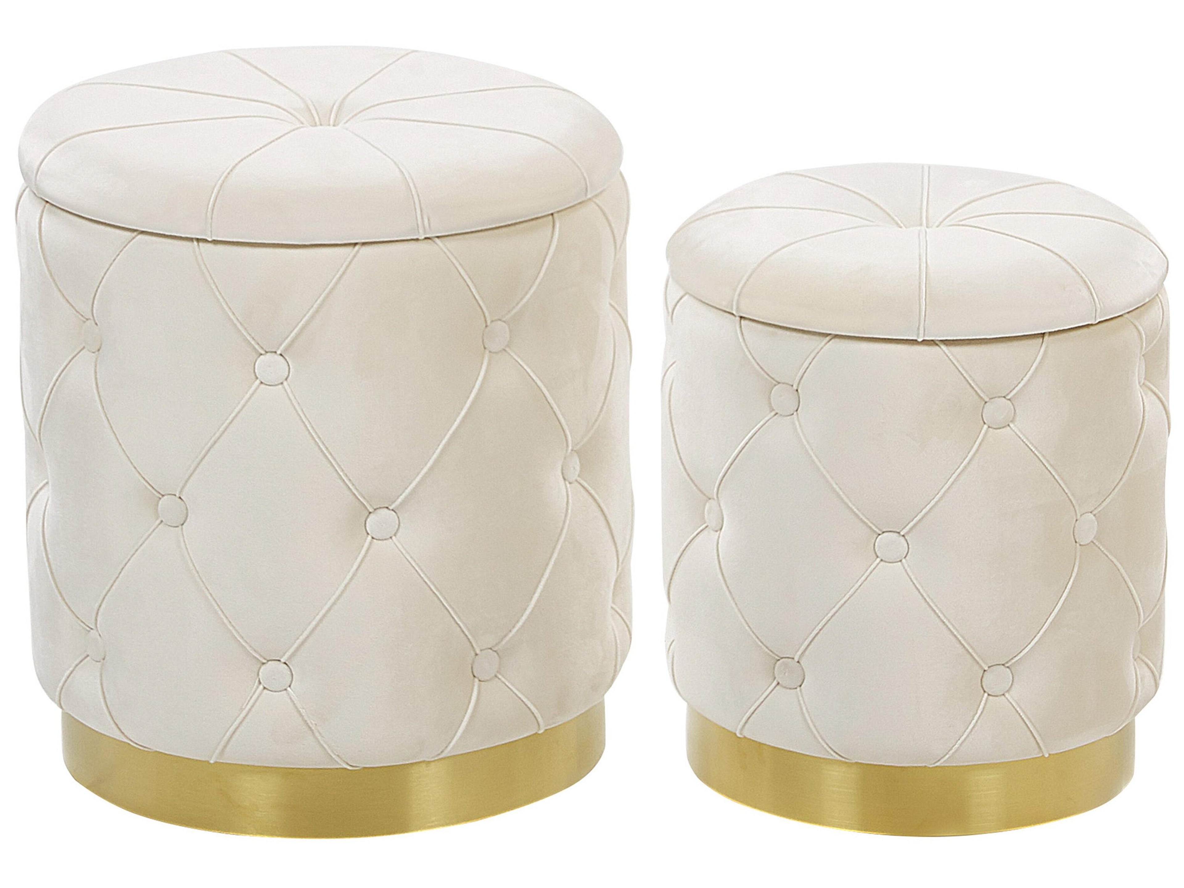  Set Of 2 Storage Pouffes PUEBLO Velvet White