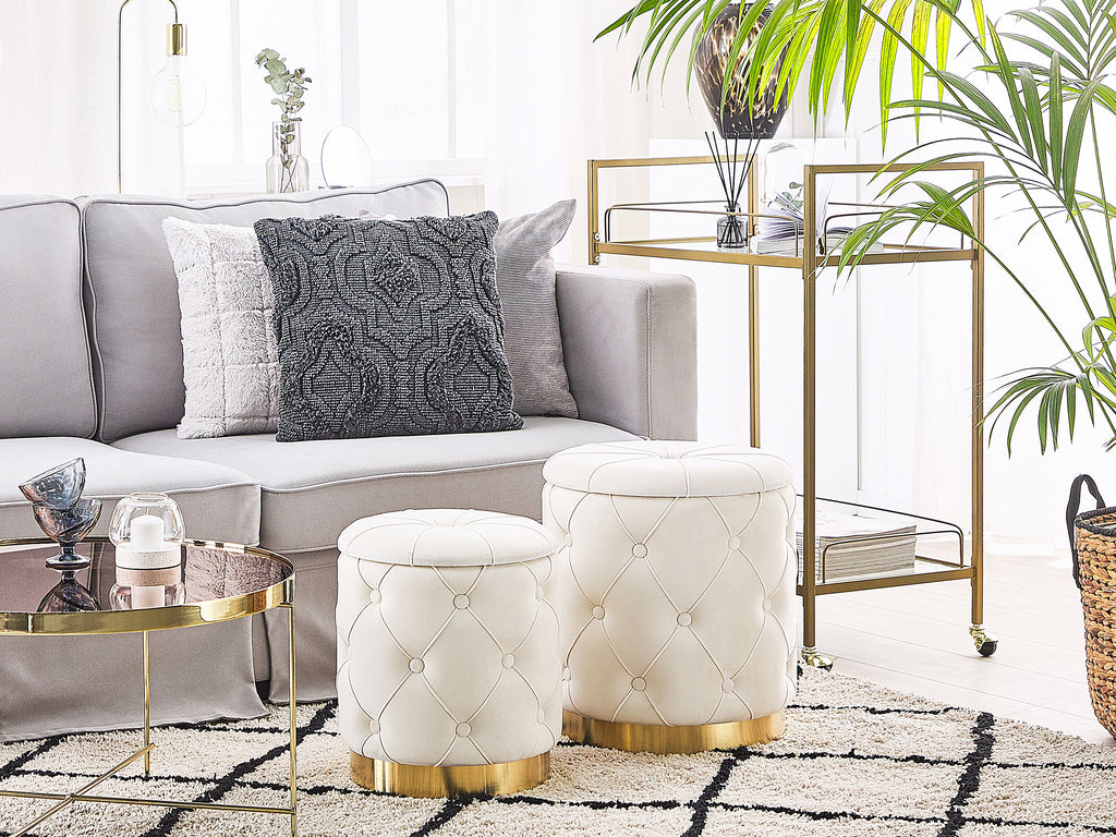  Set Of 2 Storage Pouffes PUEBLO Velvet White